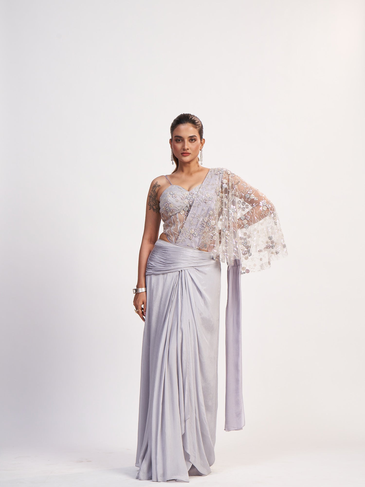 Light Lavender Indo-Western Pure Chinon Dress