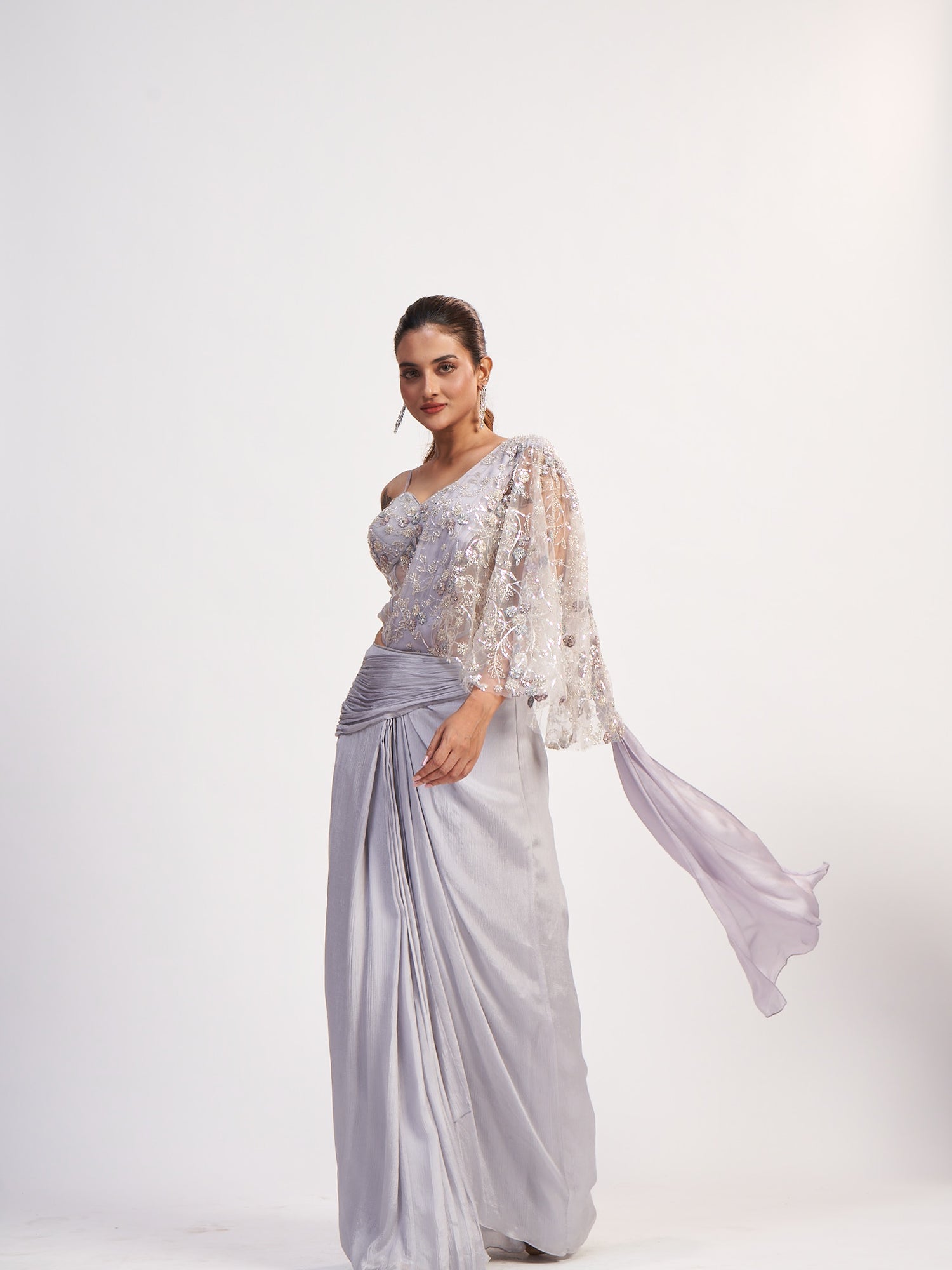 Light Lavender Indo-Western Pure Chinon Dress