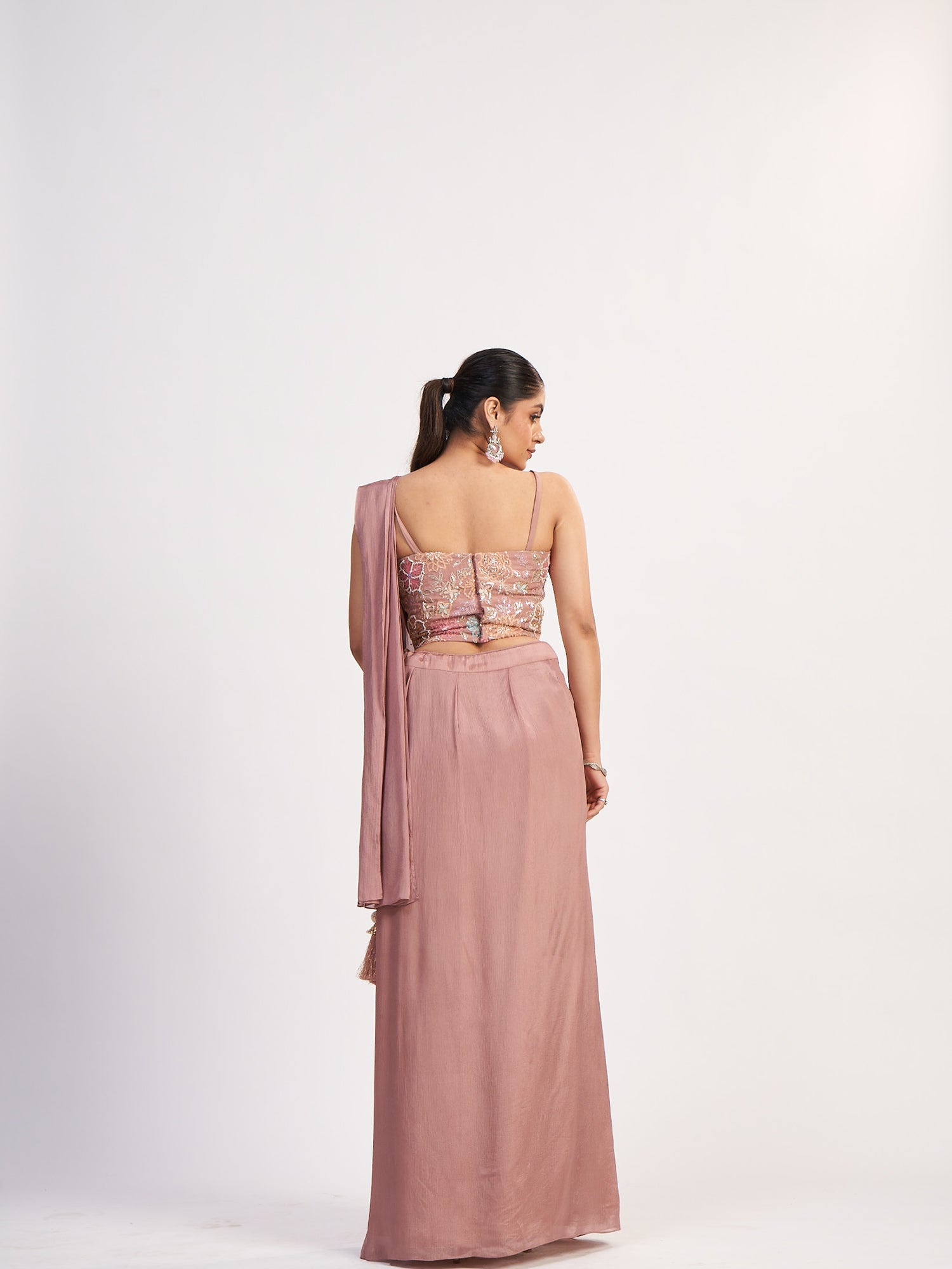 Blush Pink Indo-Western Pure Chinon Dress