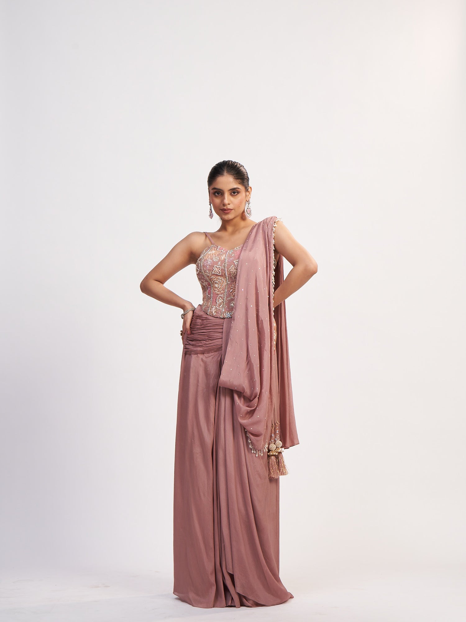 Blush Pink Indo-Western Pure Chinon Dress