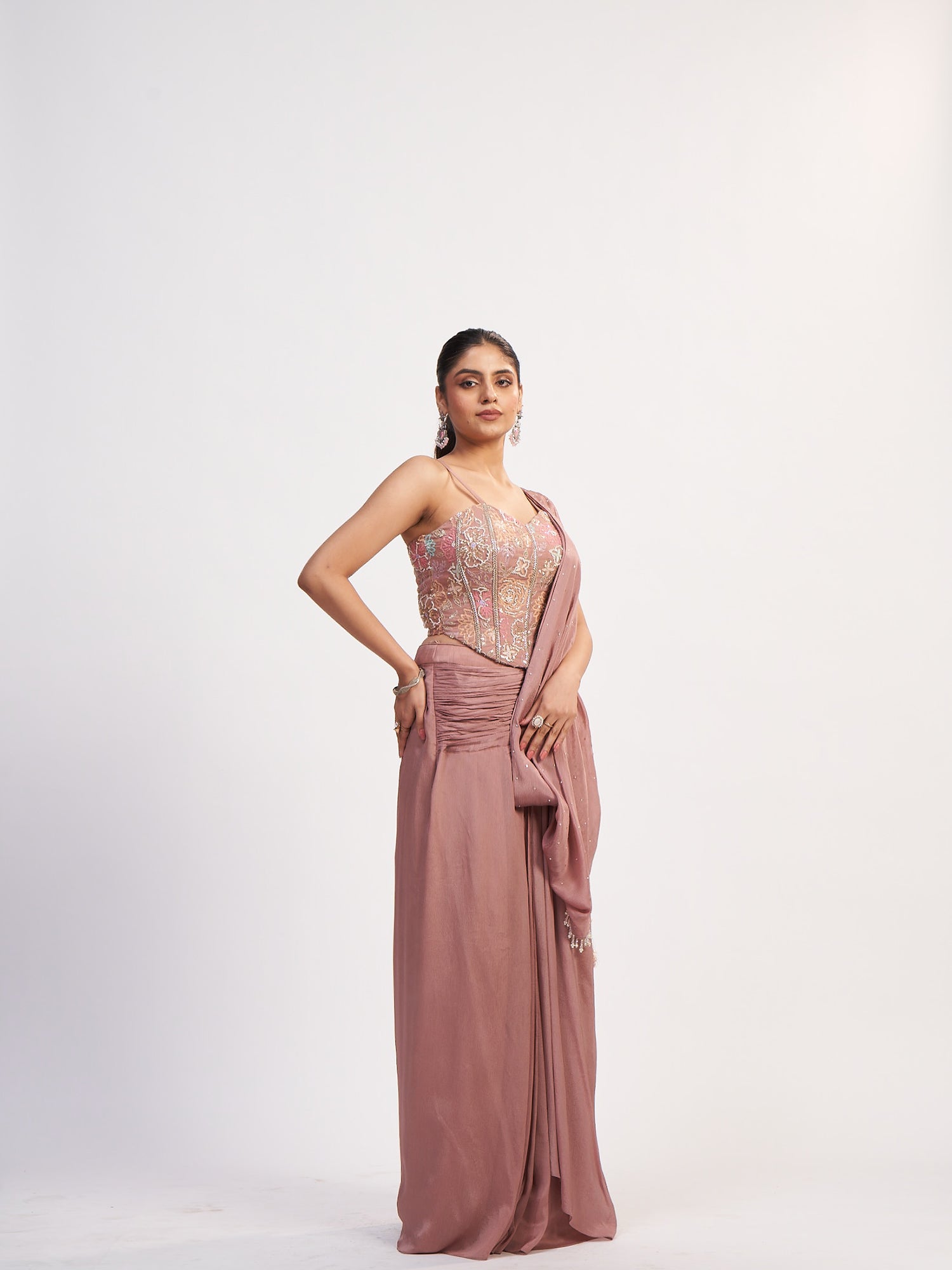 Blush Pink Indo-Western Pure Chinon Dress