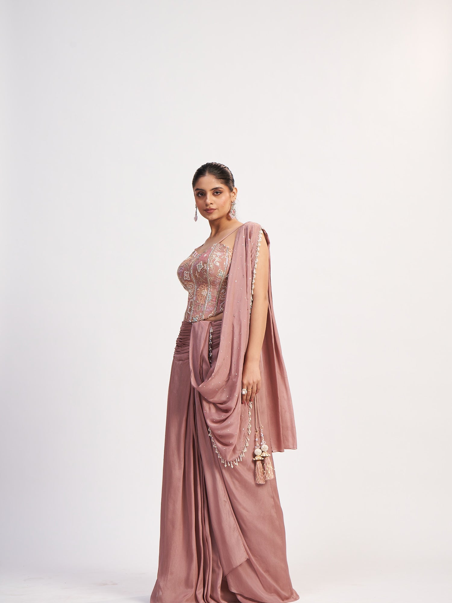 Blush Pink Indo-Western Pure Chinon Dress