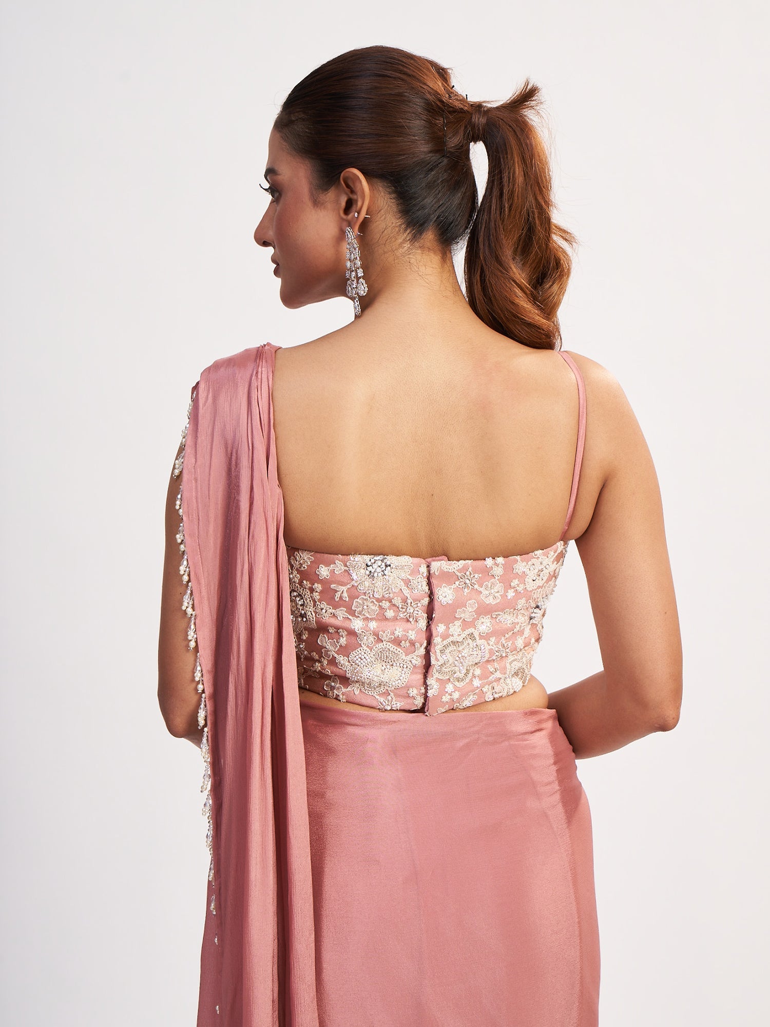 Pink Pure Chinon Indo-Western Outfit with Beads