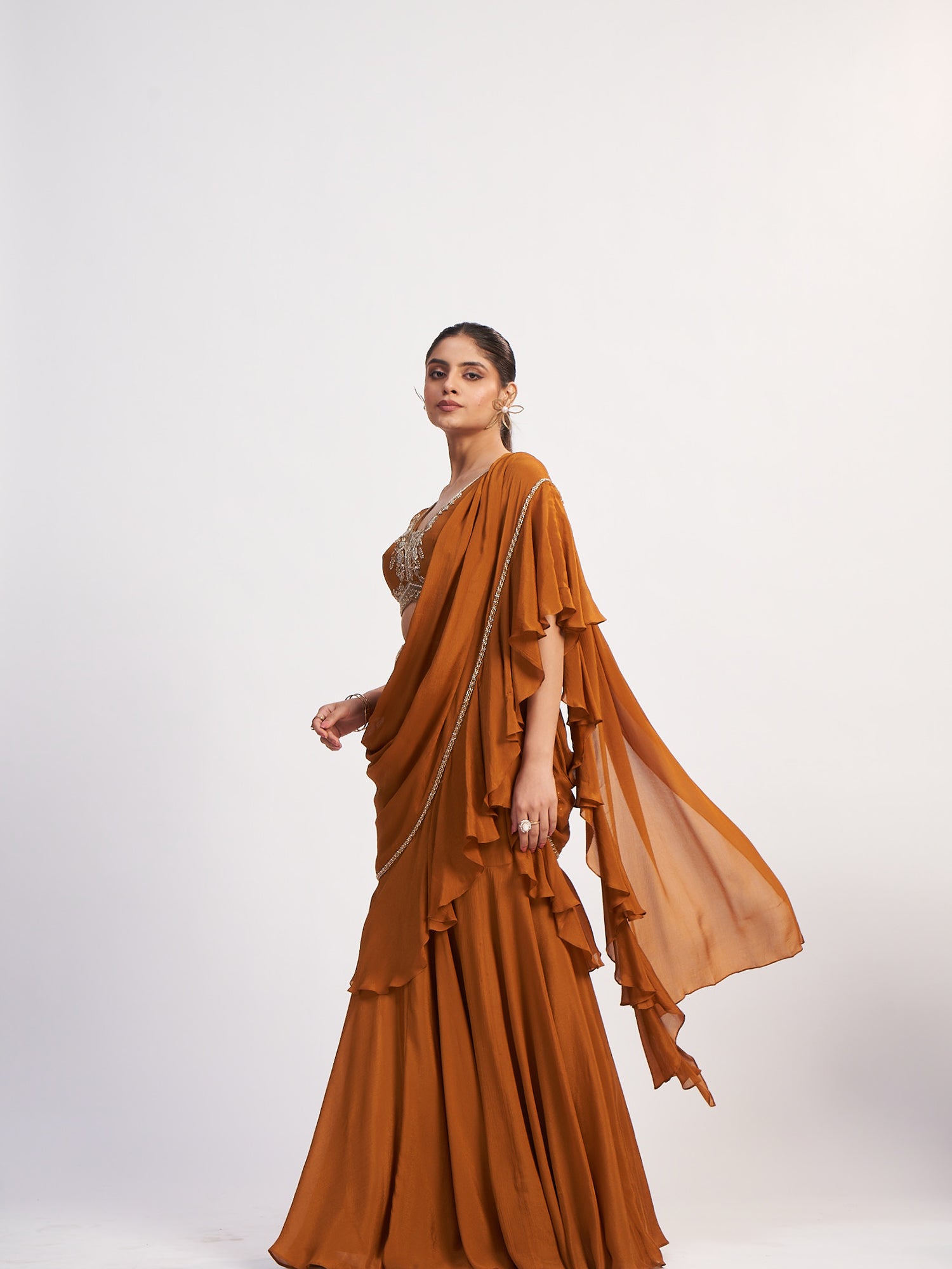 Mustard Pure Chinon Outfit with Beads & Jardosi