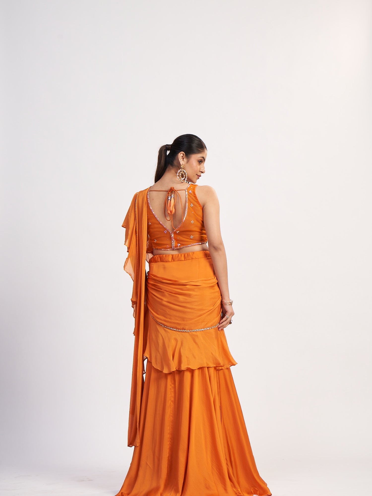 Orange Pure Chinon Indo-Western Outfit with Sequin