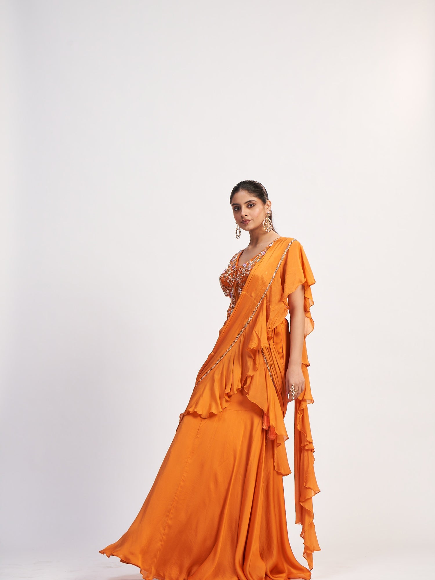 Orange Pure Chinon Indo-Western Outfit with Sequin