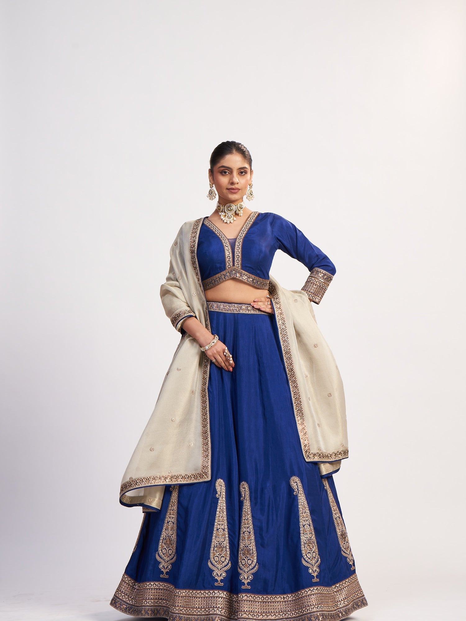 Royal Blue Pure Chinon Heavy Crop Top with Thread