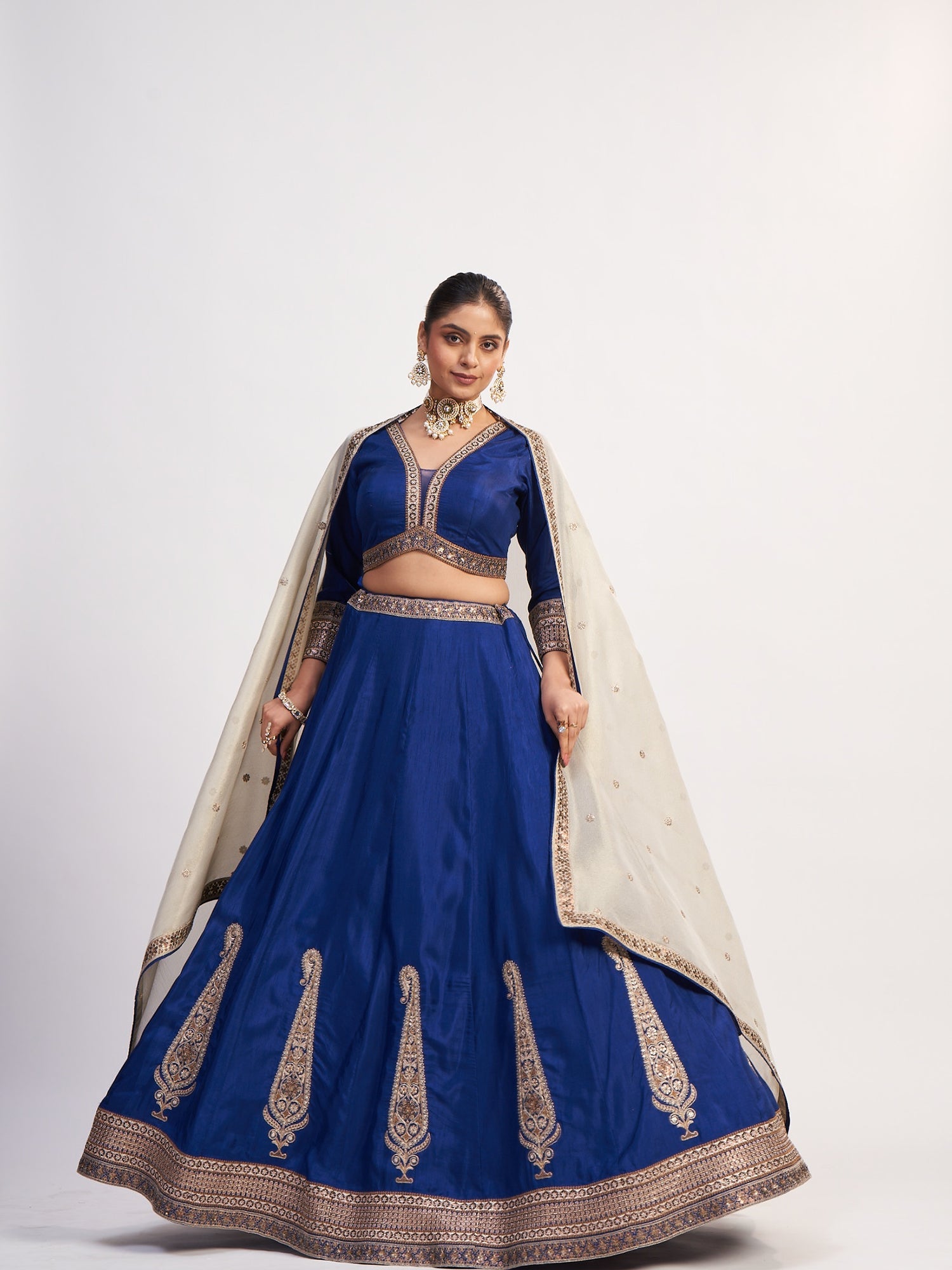 Royal Blue Pure Chinon Heavy Crop Top with Thread