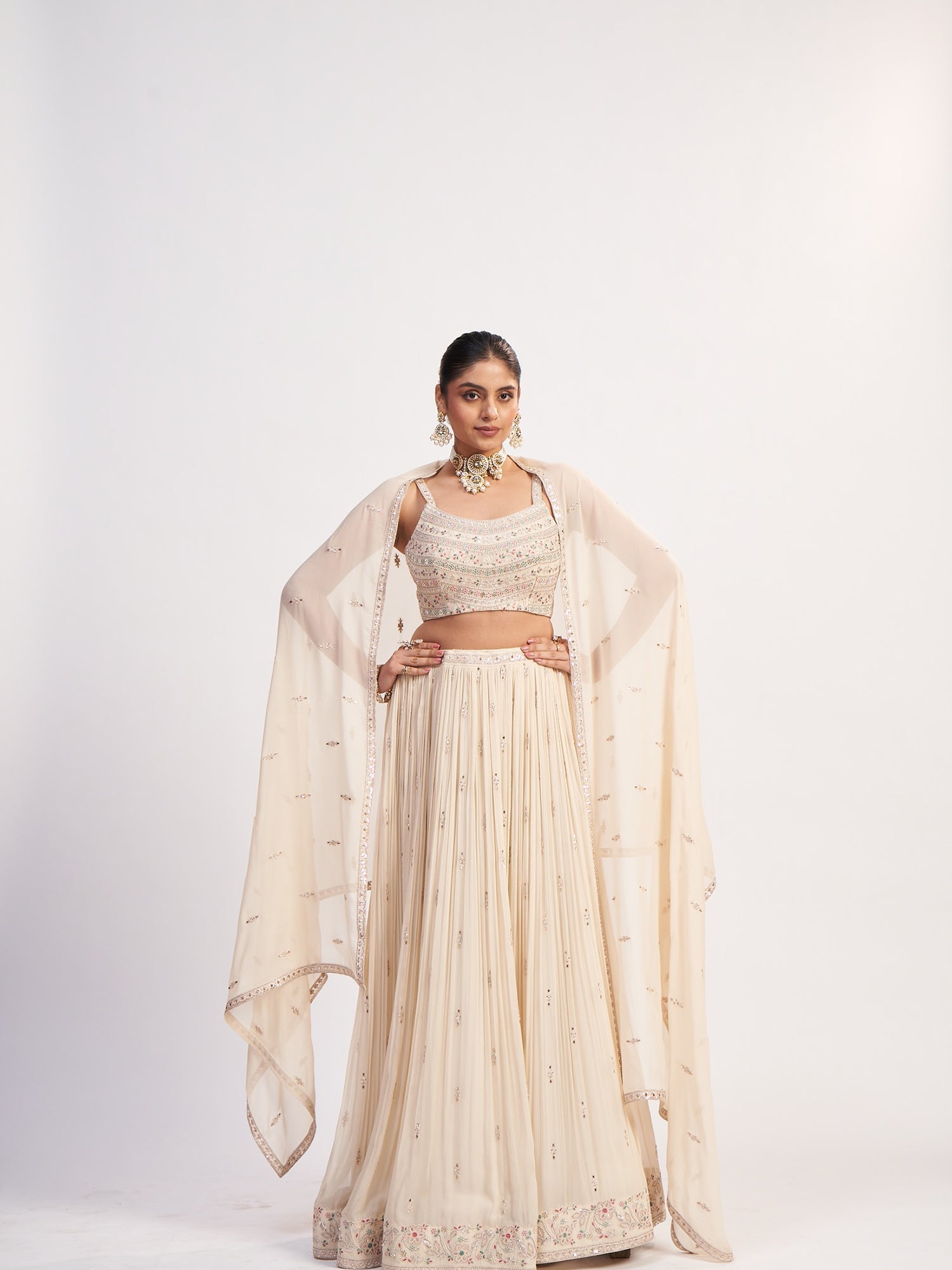 Cream Pure Chinon Crop Top with Jarkan