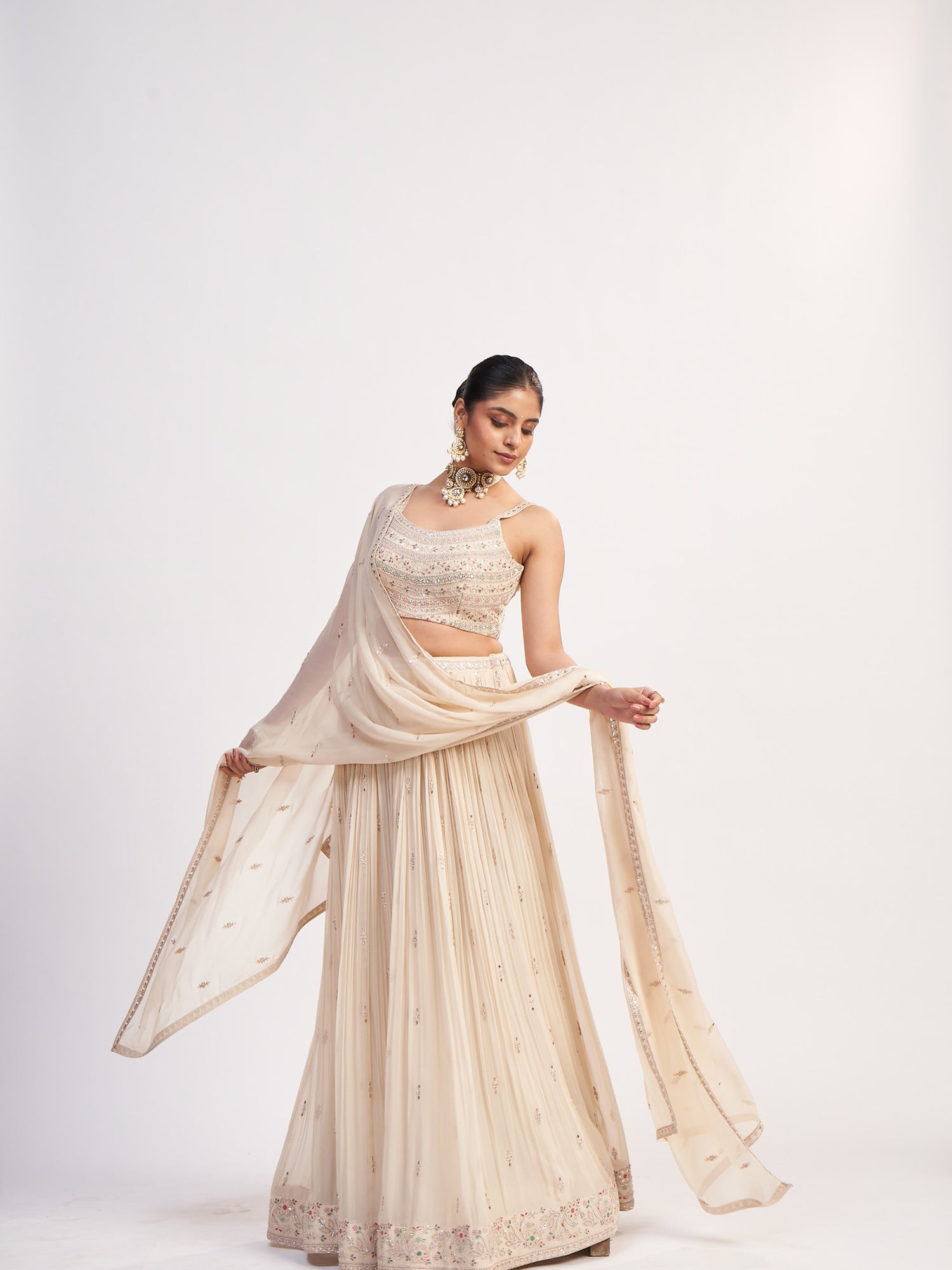 Cream Pure Chinon Crop Top with Jarkan