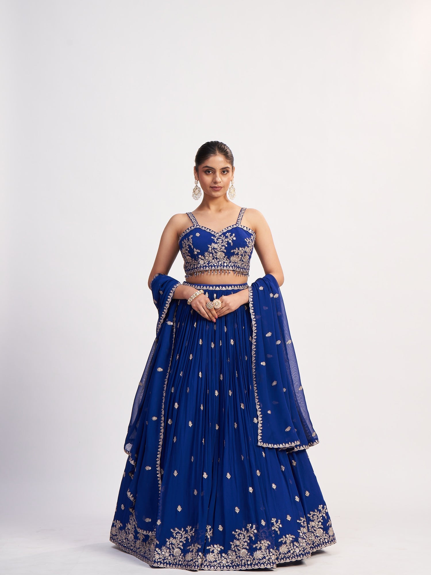 Royal Blue Georgette Crop Top with Thread