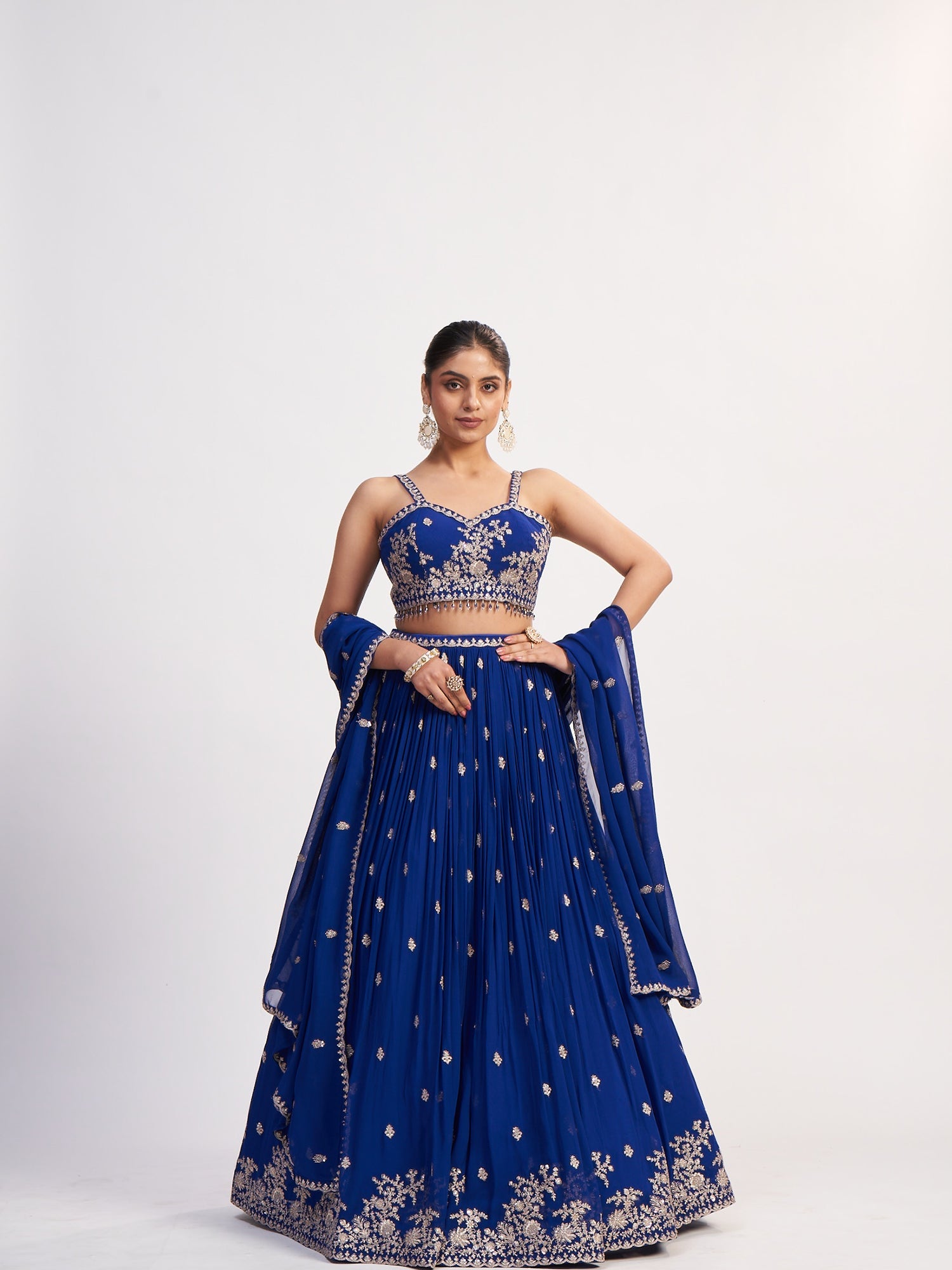 Royal Blue Georgette Crop Top with Thread