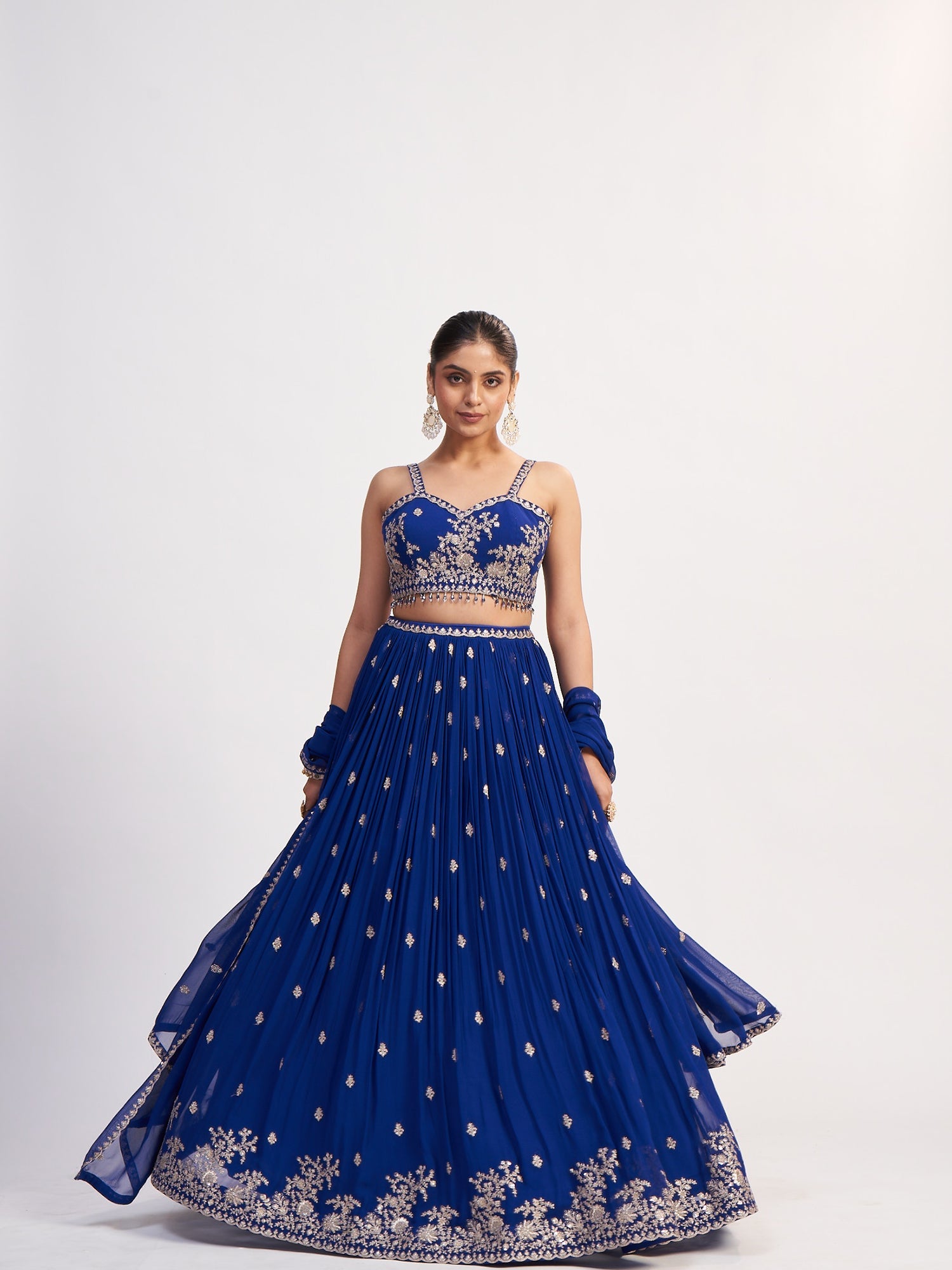 Royal Blue Georgette Crop Top with Thread