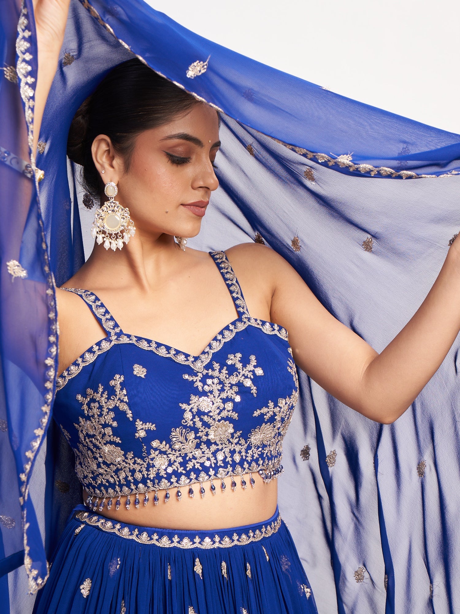 Royal Blue Georgette Crop Top with Thread