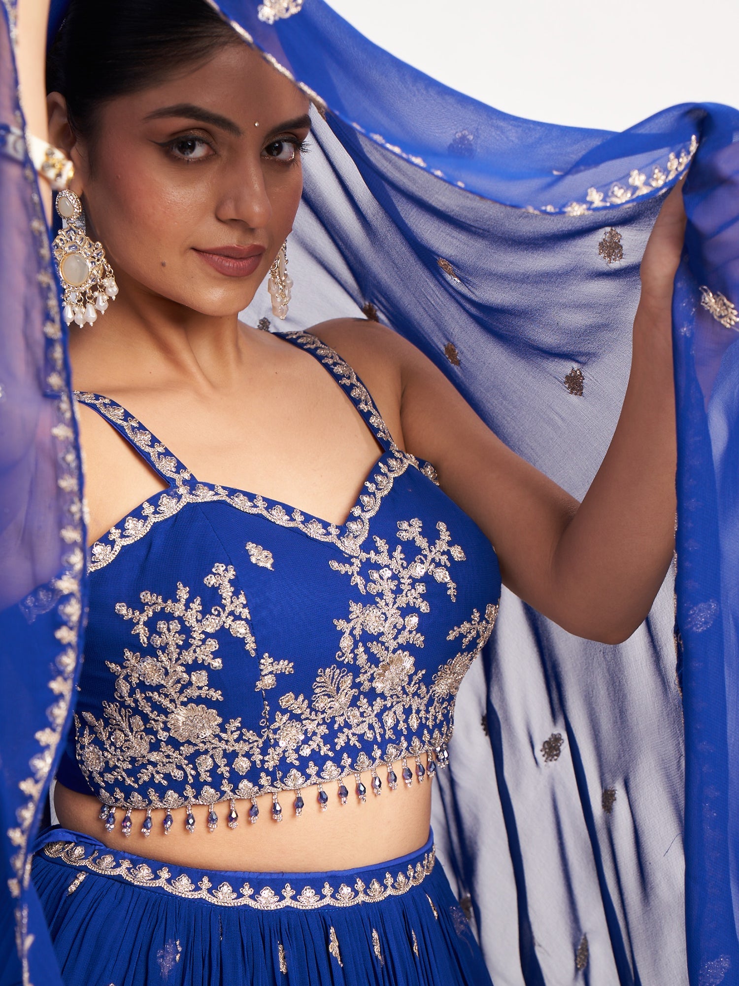Royal Blue Georgette Crop Top with Thread