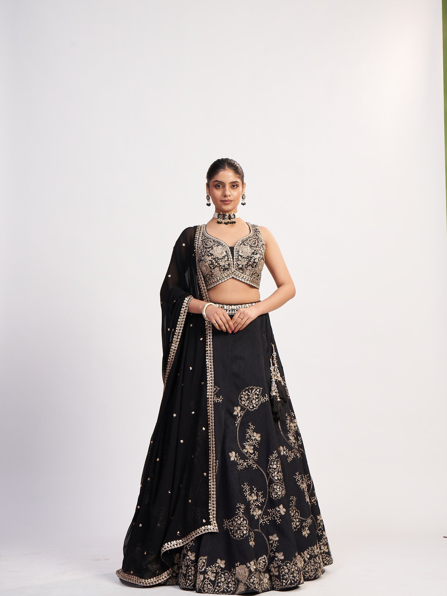 Black Georgette Crop Top with Thread & Sequin