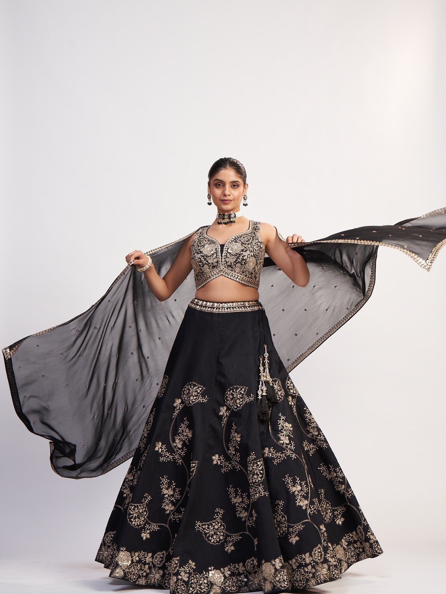 Black Georgette Crop Top with Thread & Sequin