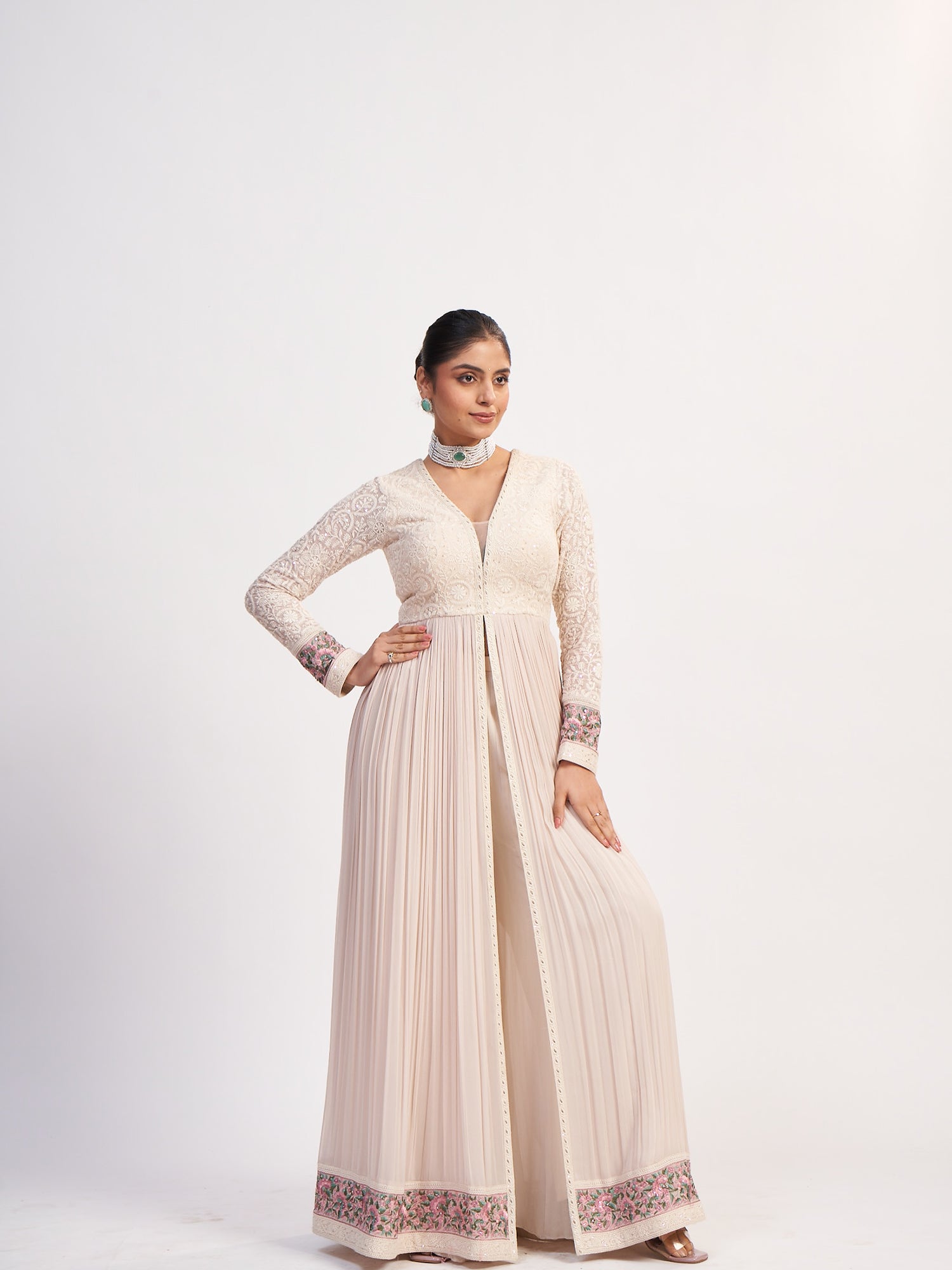 Cream Georgette Gown with sequins