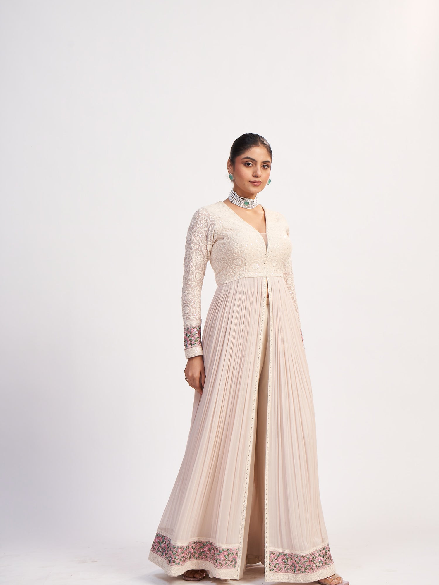 Cream Georgette Gown with sequins