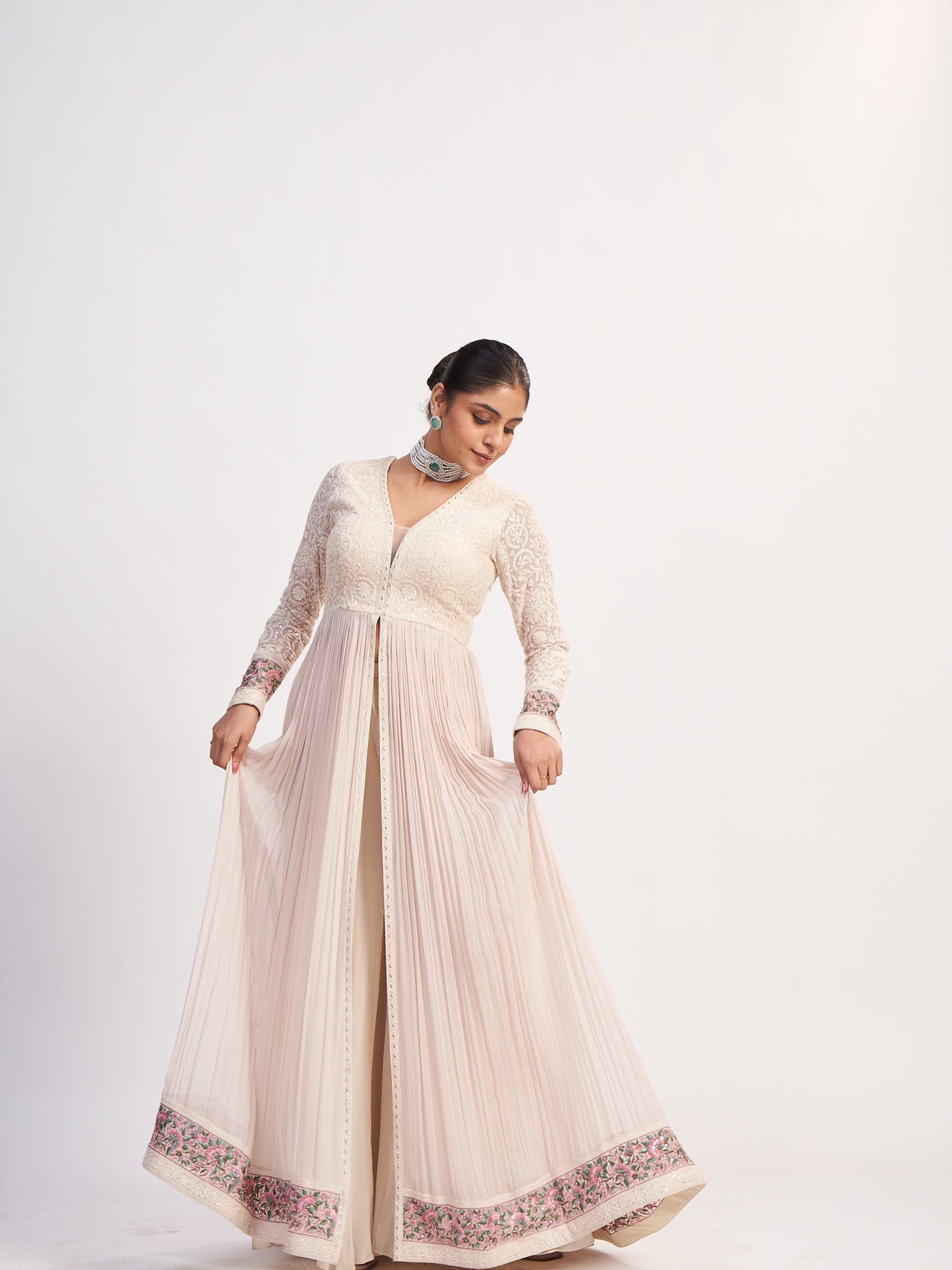 Cream Georgette Gown with sequins