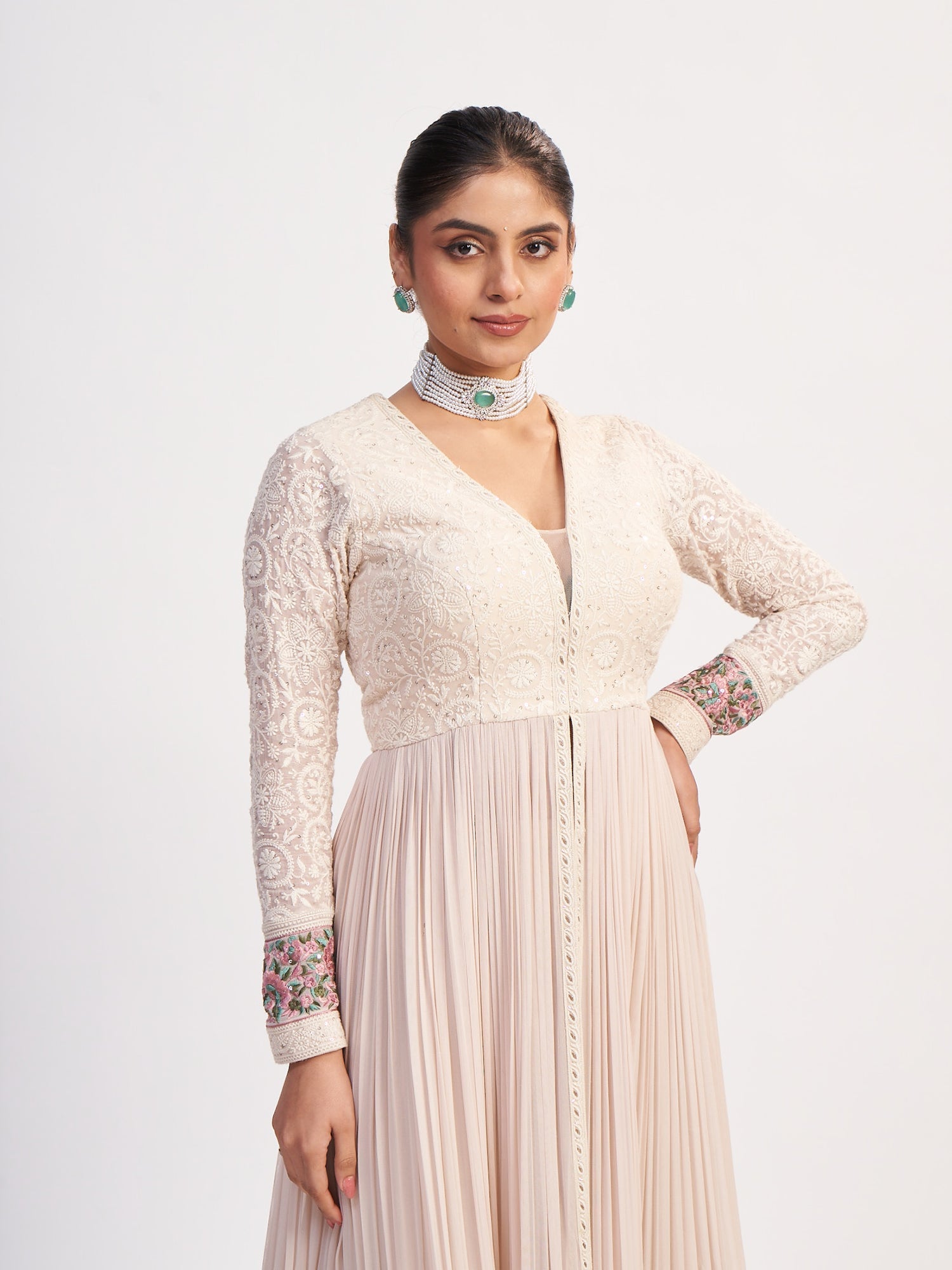 Cream Georgette Gown with sequins