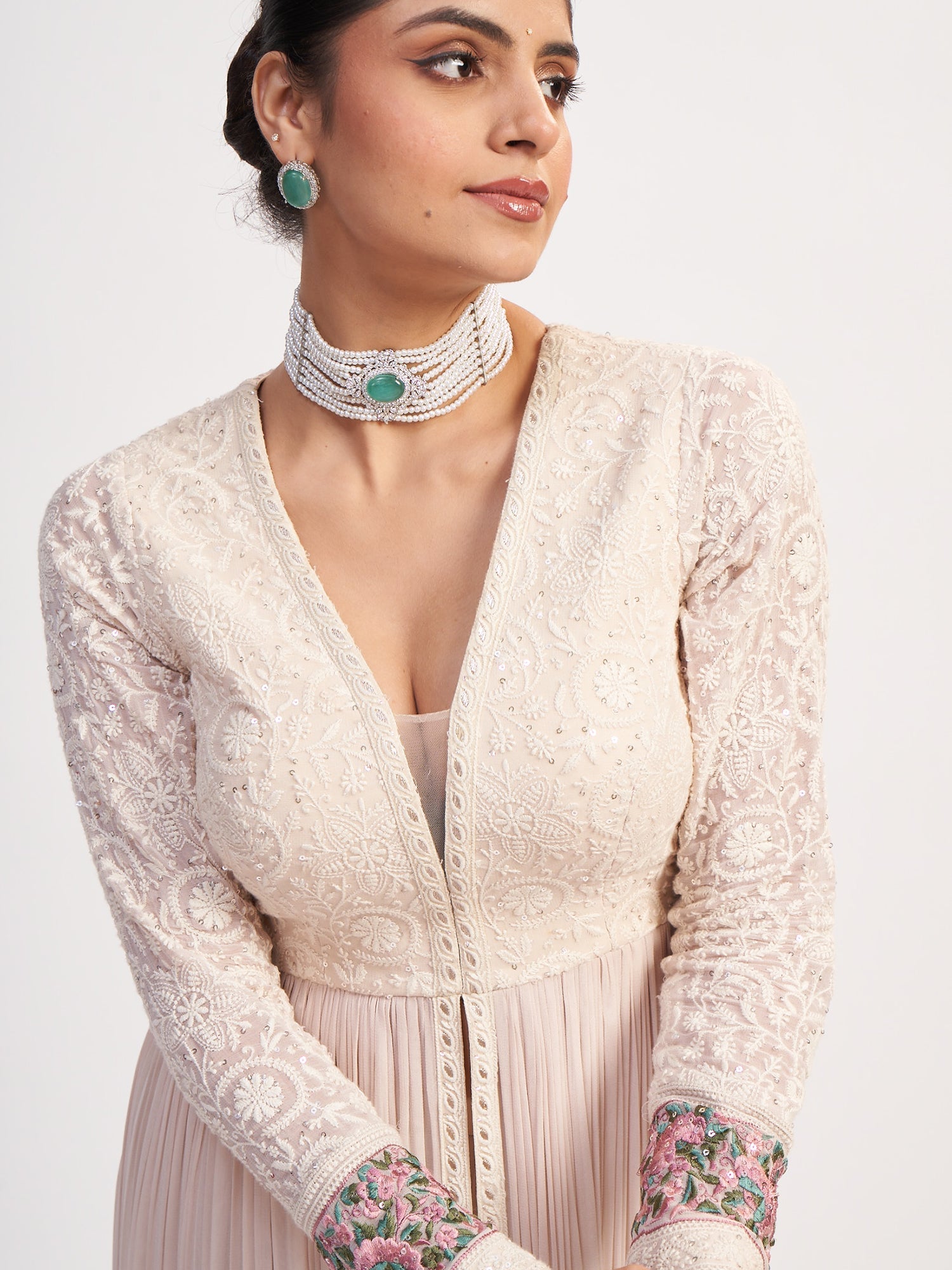 Cream Georgette Gown with sequins