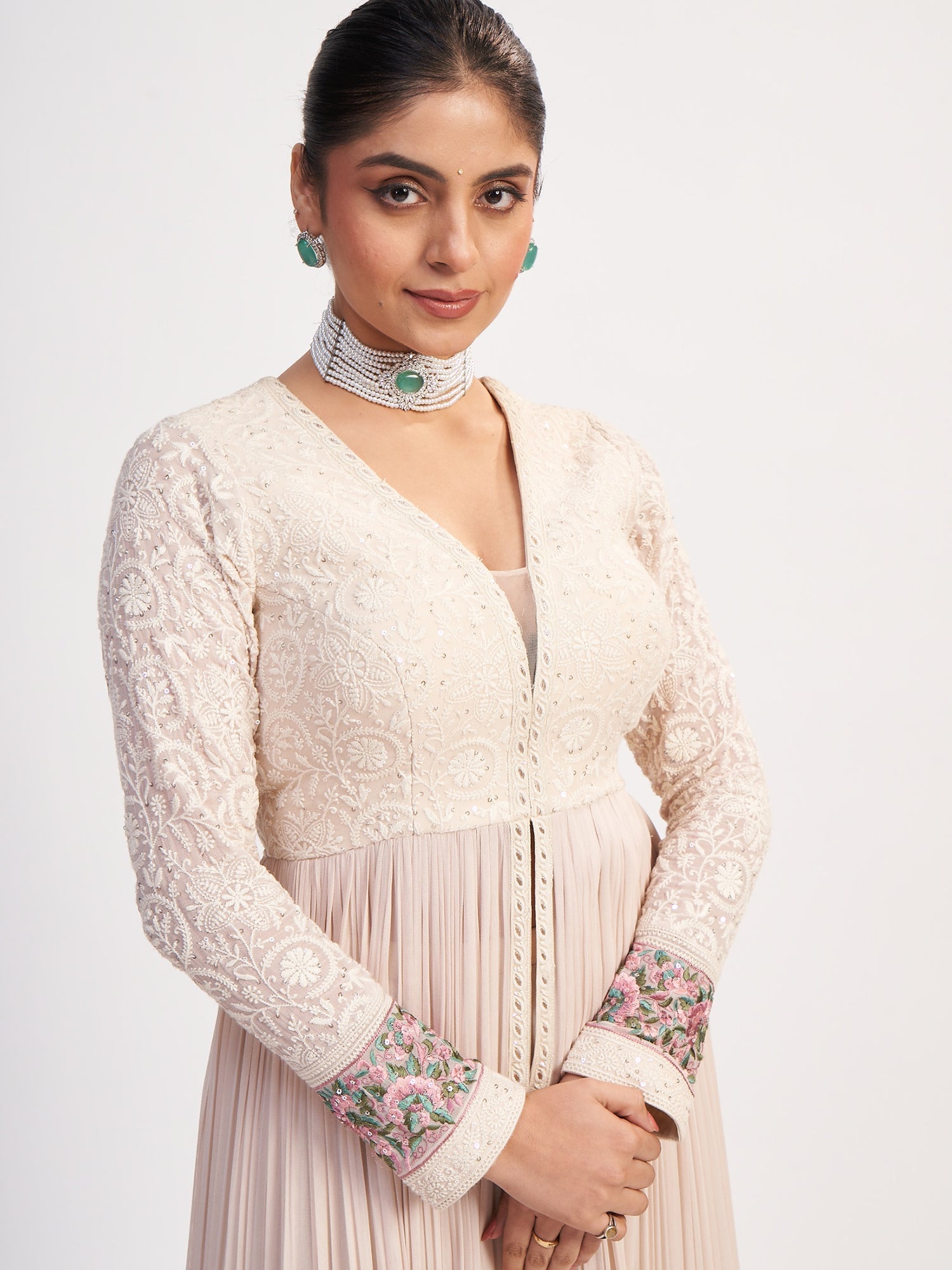 Cream Georgette Gown with sequins