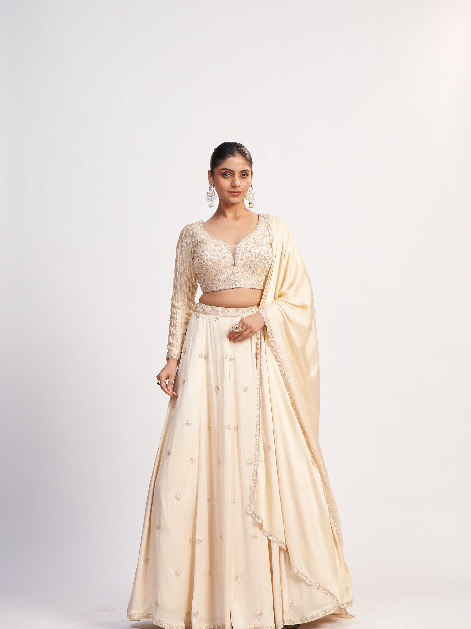 Cream Imported Crop Top with Hand Beadwork