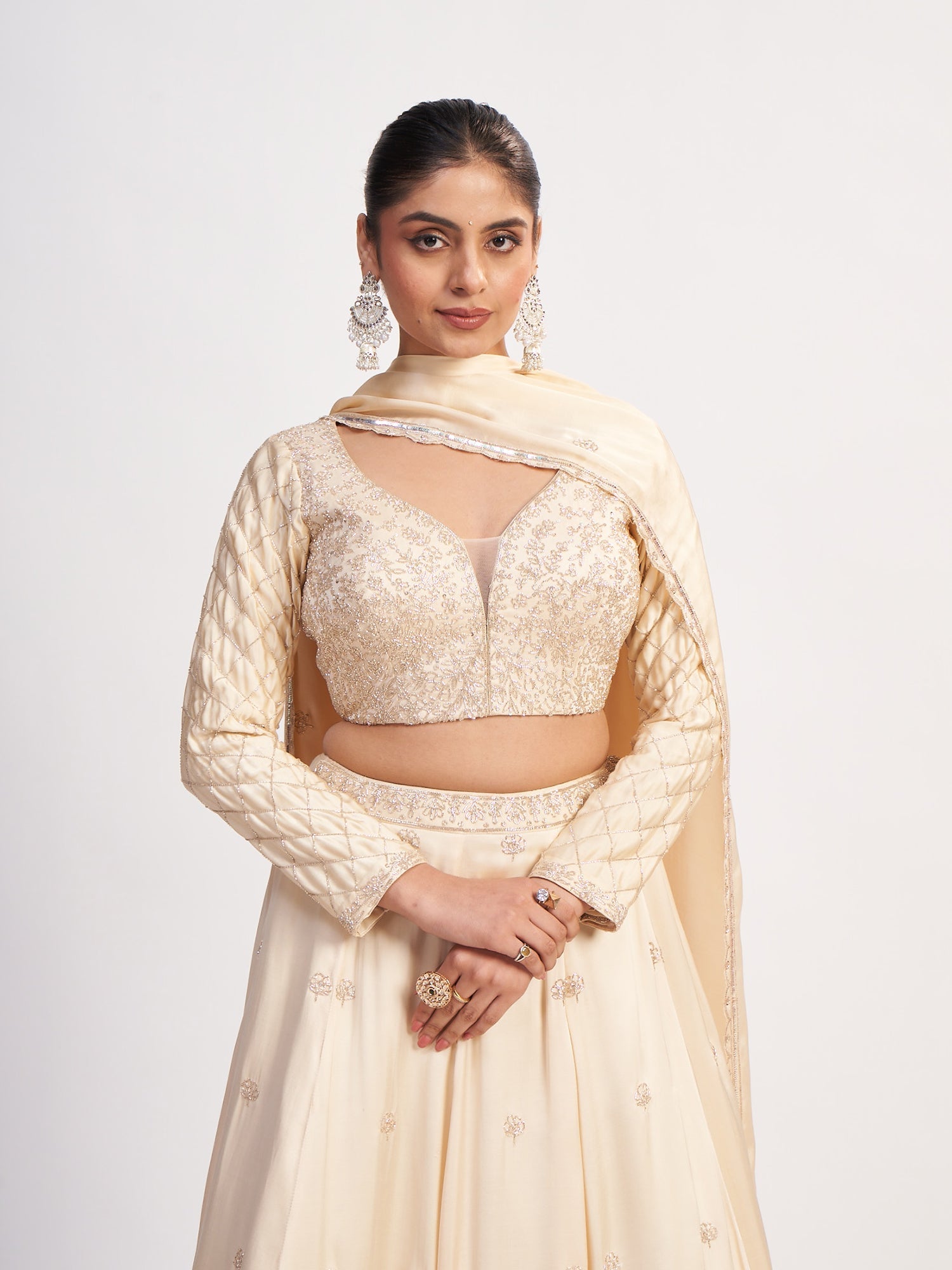 Cream Imported Crop Top with Hand Beadwork