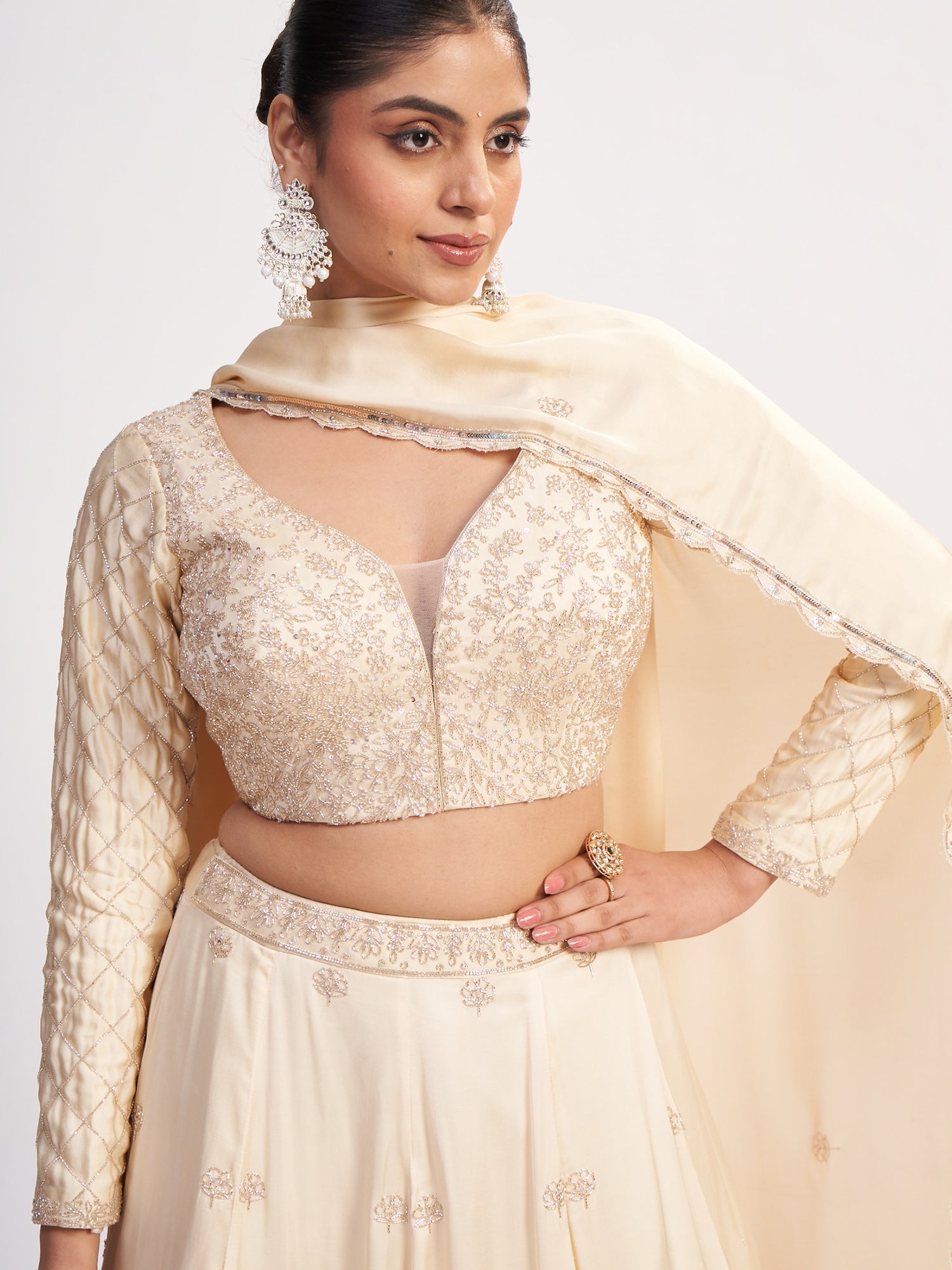 Cream Imported Crop Top with Hand Beadwork