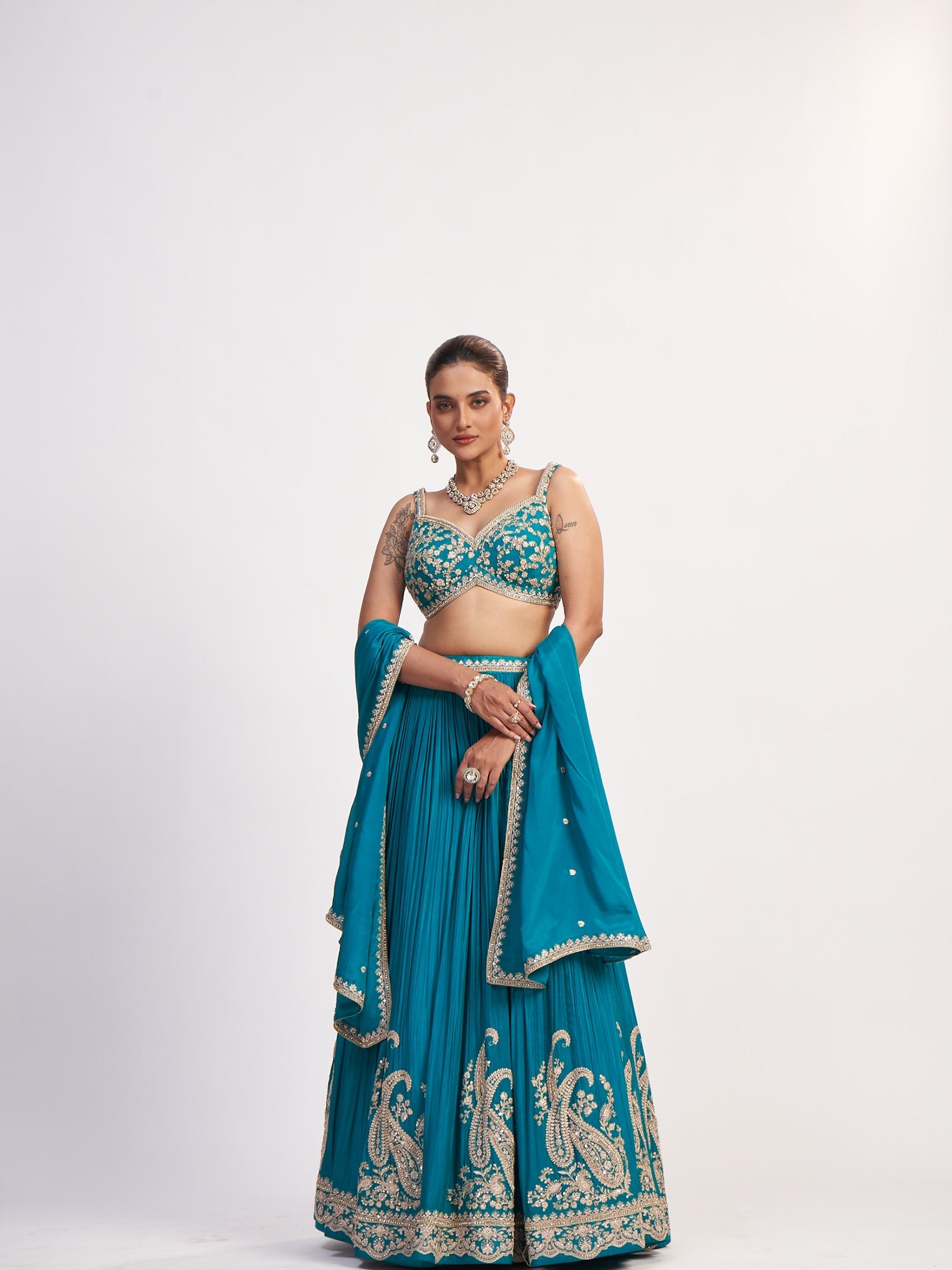 Rama Blue Pure Chinon Lehenga with sequins