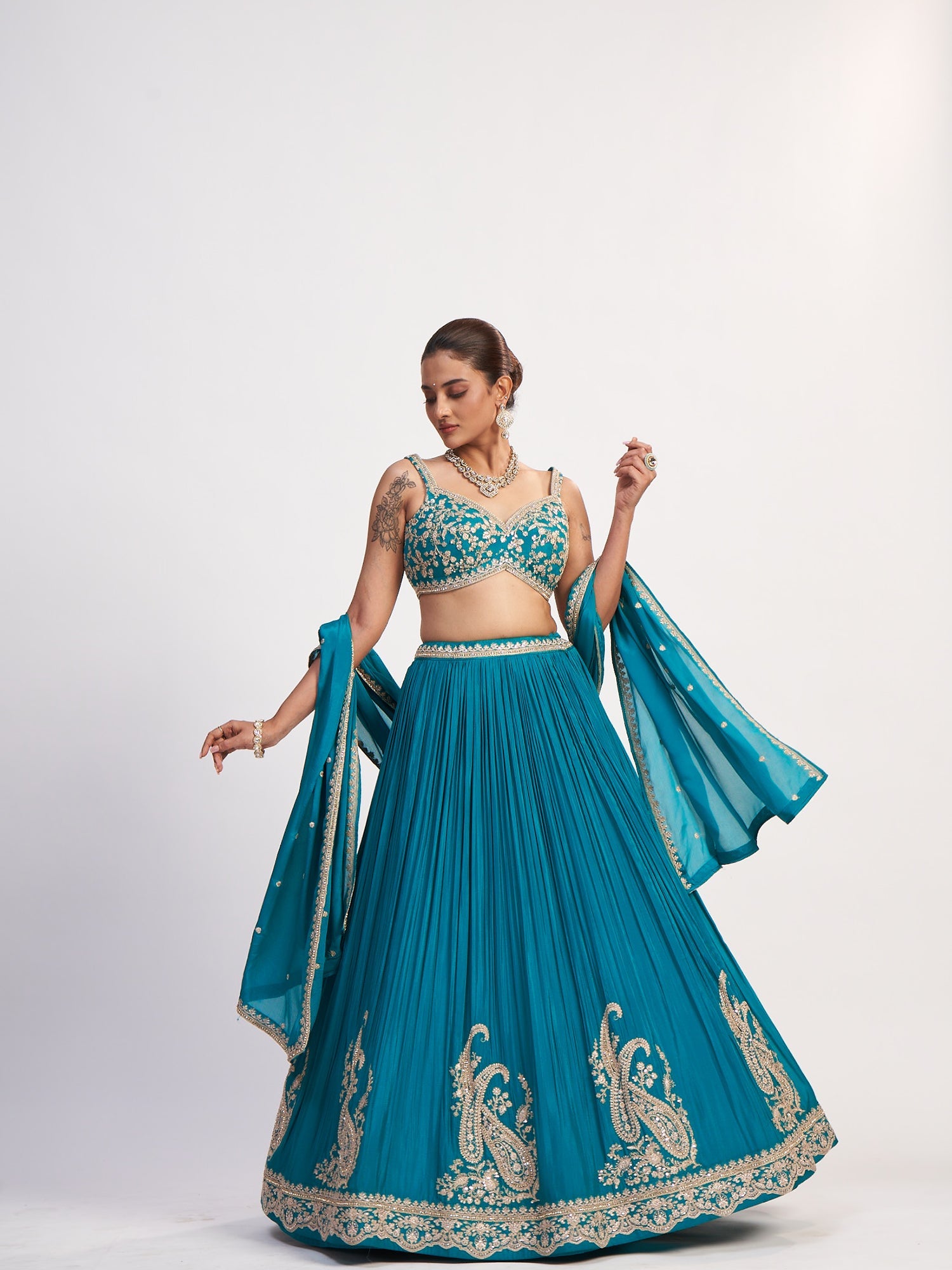 Rama Blue Pure Chinon Lehenga with sequins