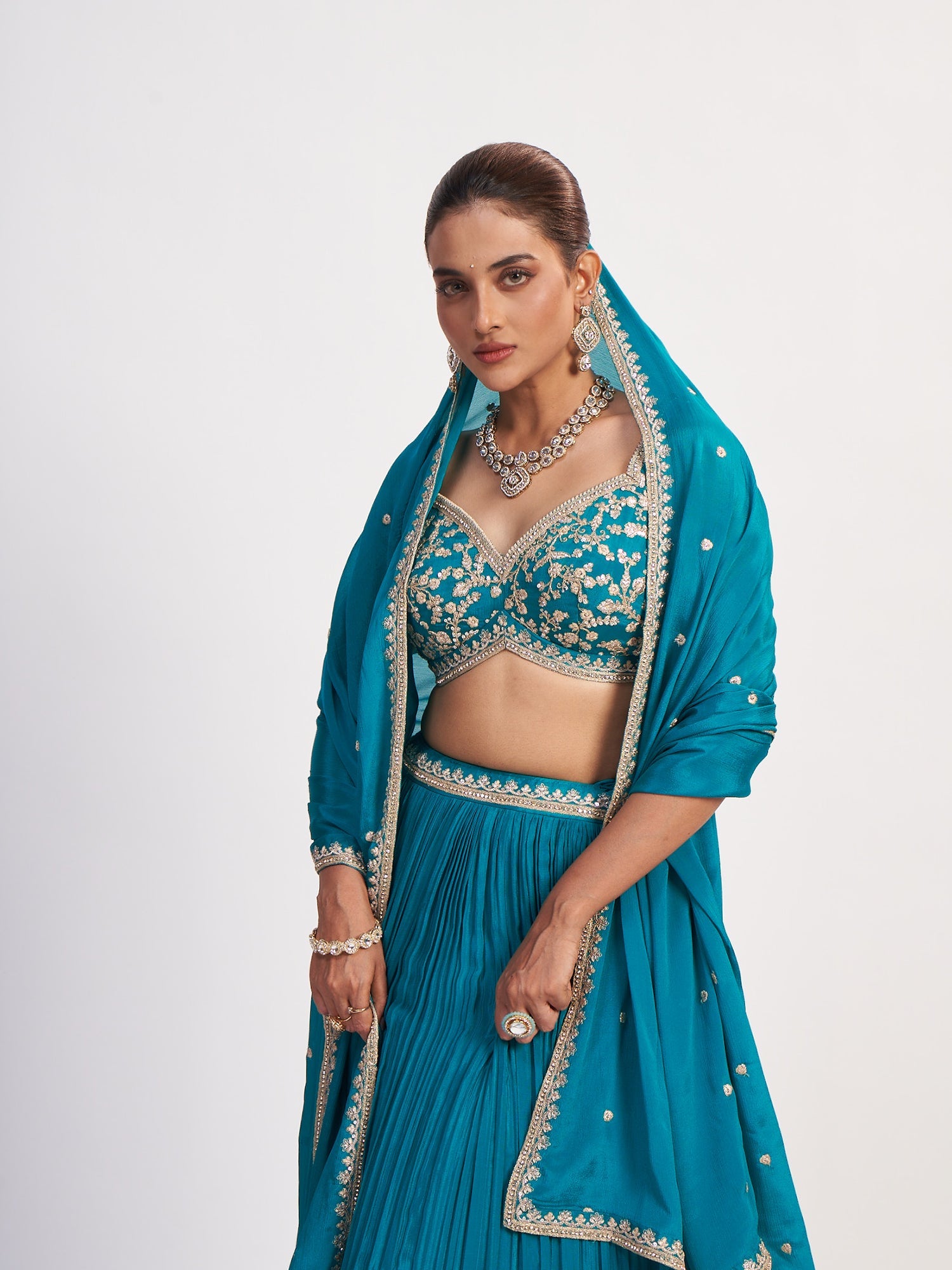 Rama Blue Pure Chinon Lehenga with sequins
