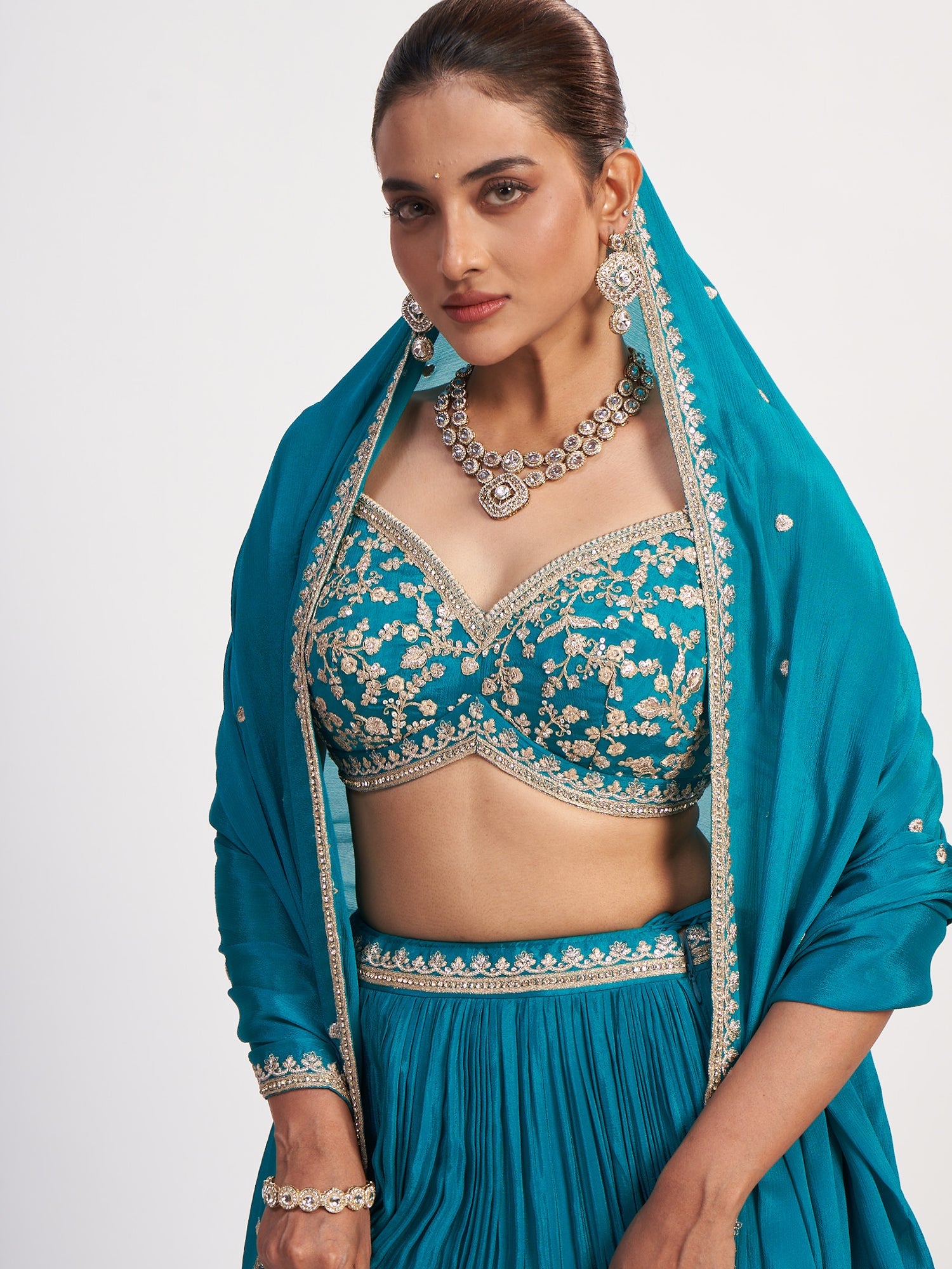 Rama Blue Pure Chinon Lehenga with sequins
