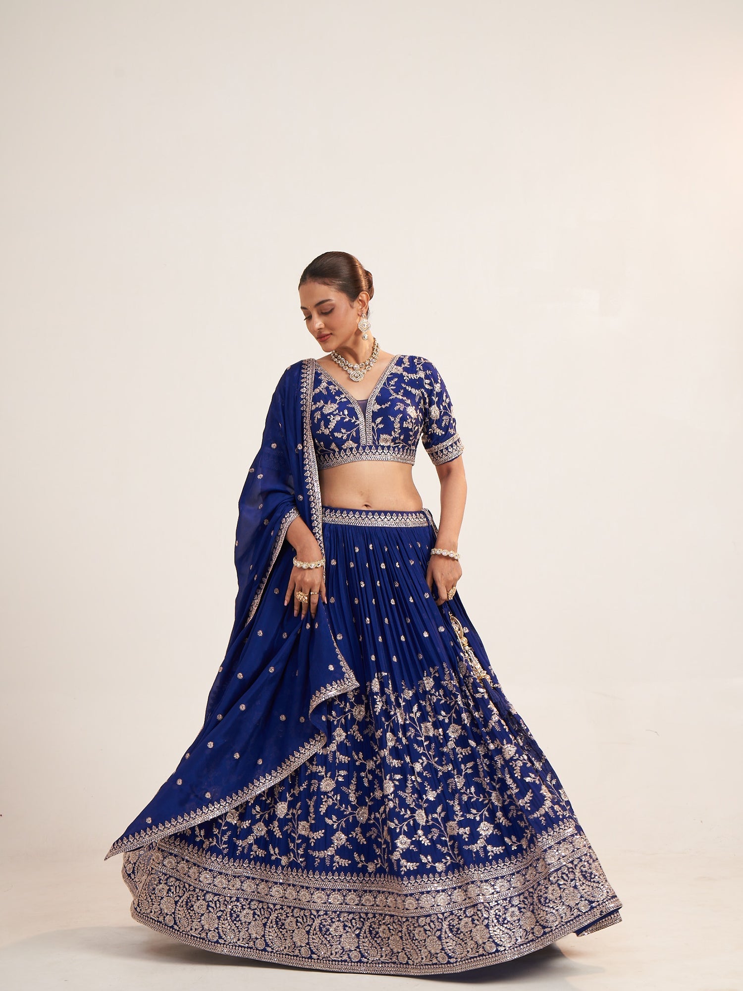 Royal Blue Pure Chinon Crop Top with Thread
