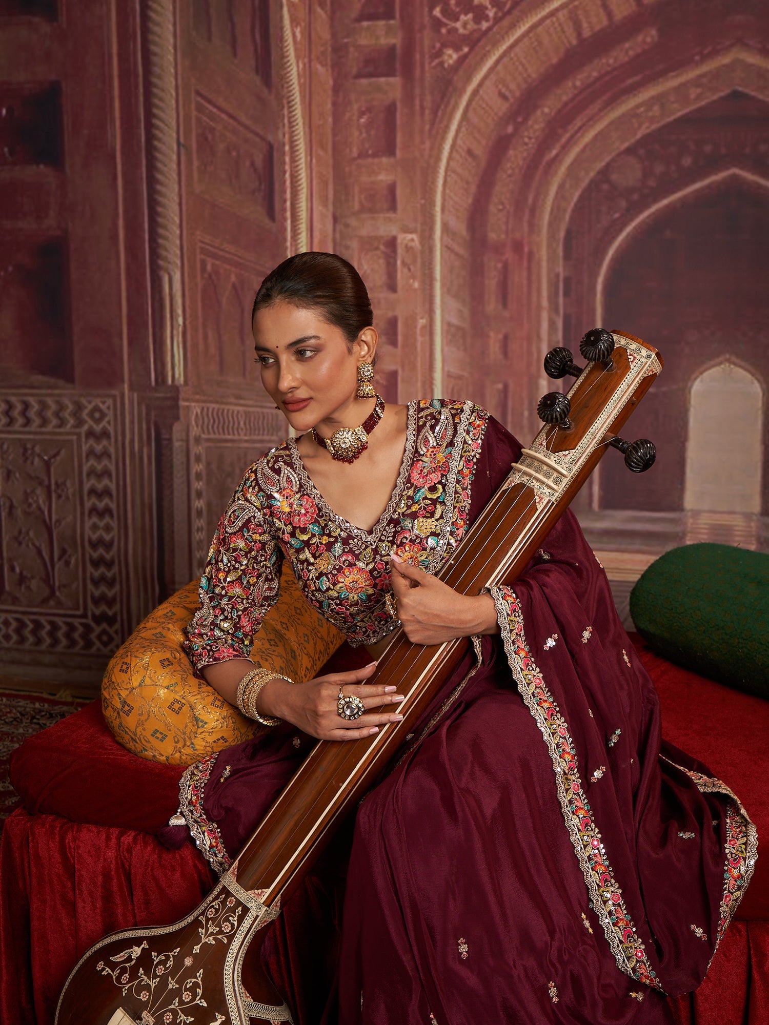 Handcrafted Multi-Thread & Sequin Chinon Saree