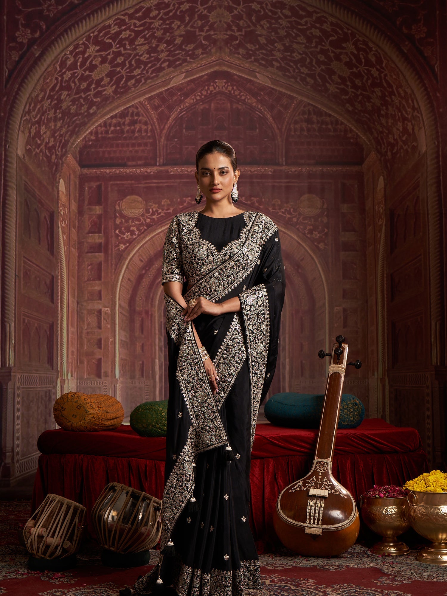 Pure Chinon Multi-Thread Embroidery Saree