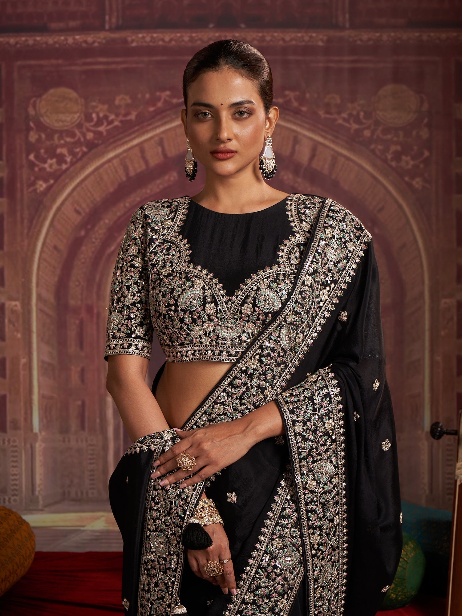 Pure Chinon Multi-Thread Embroidery Saree