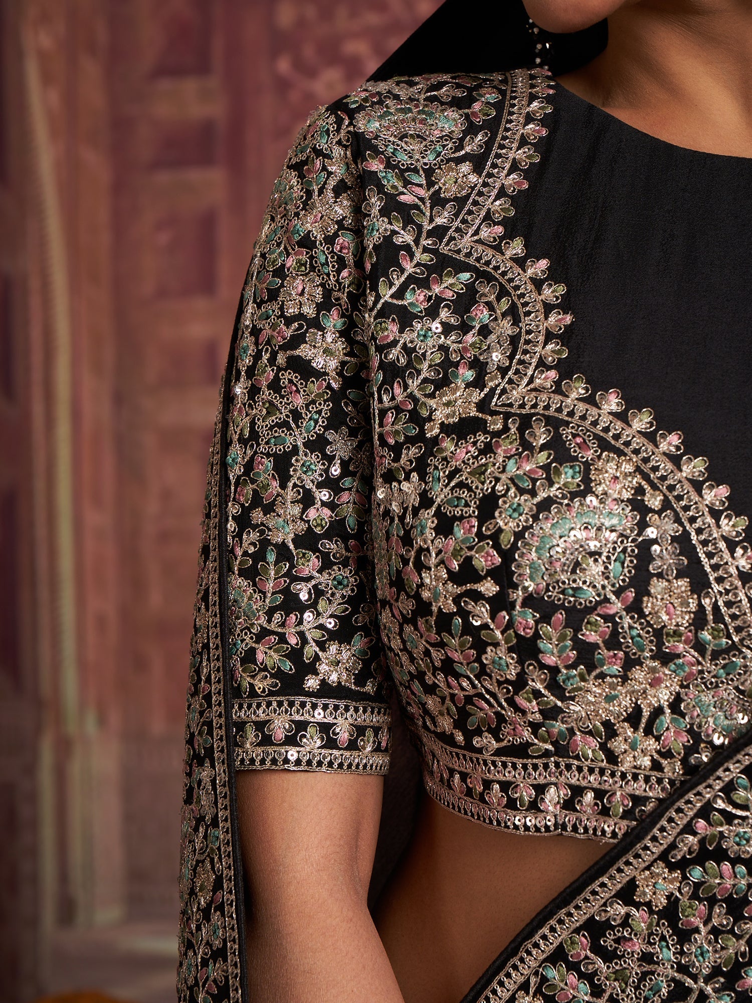 Pure Chinon Multi-Thread Embroidery Saree