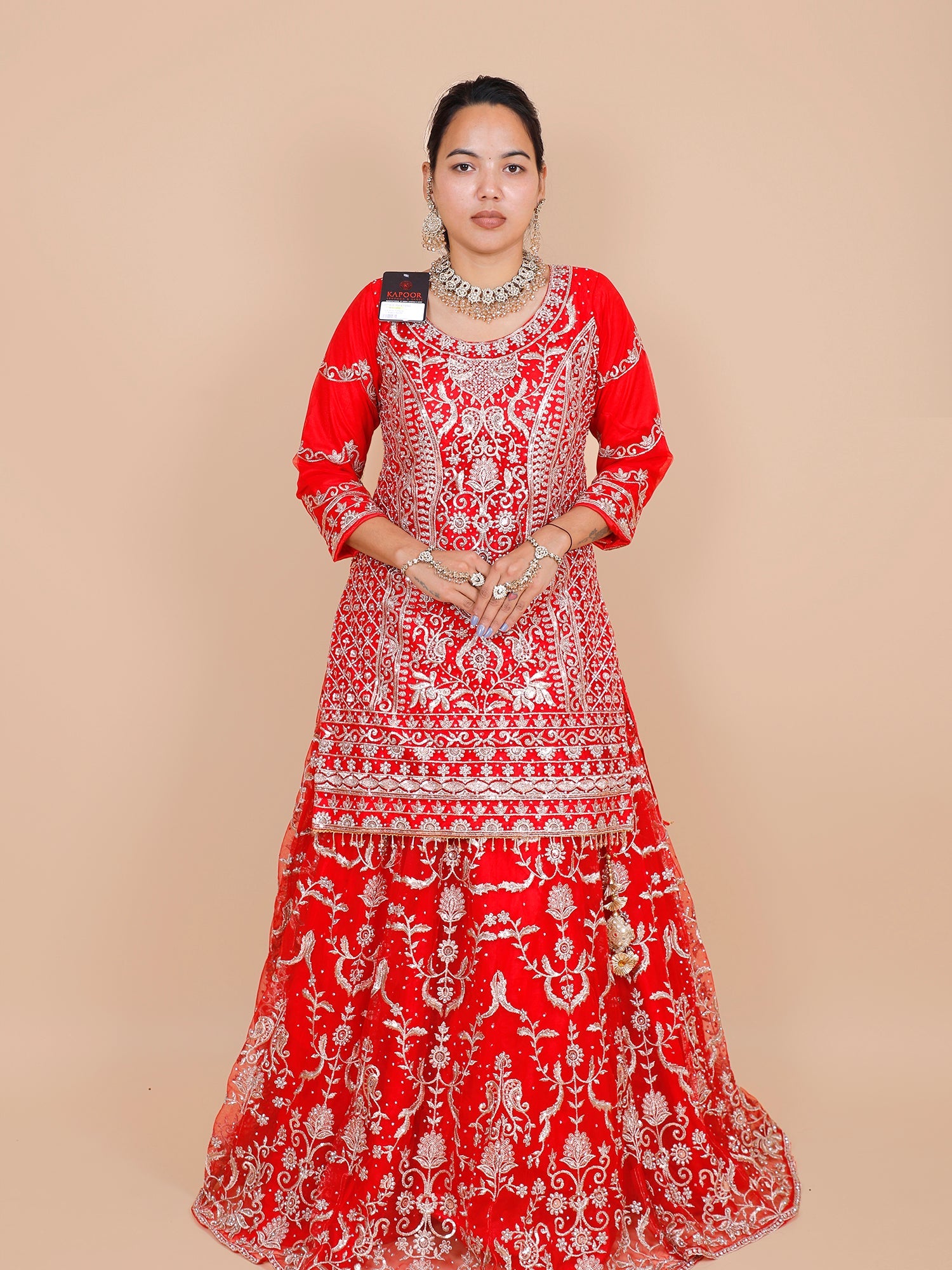 Red Net Lehenga with Jarkan Thread Embroidery