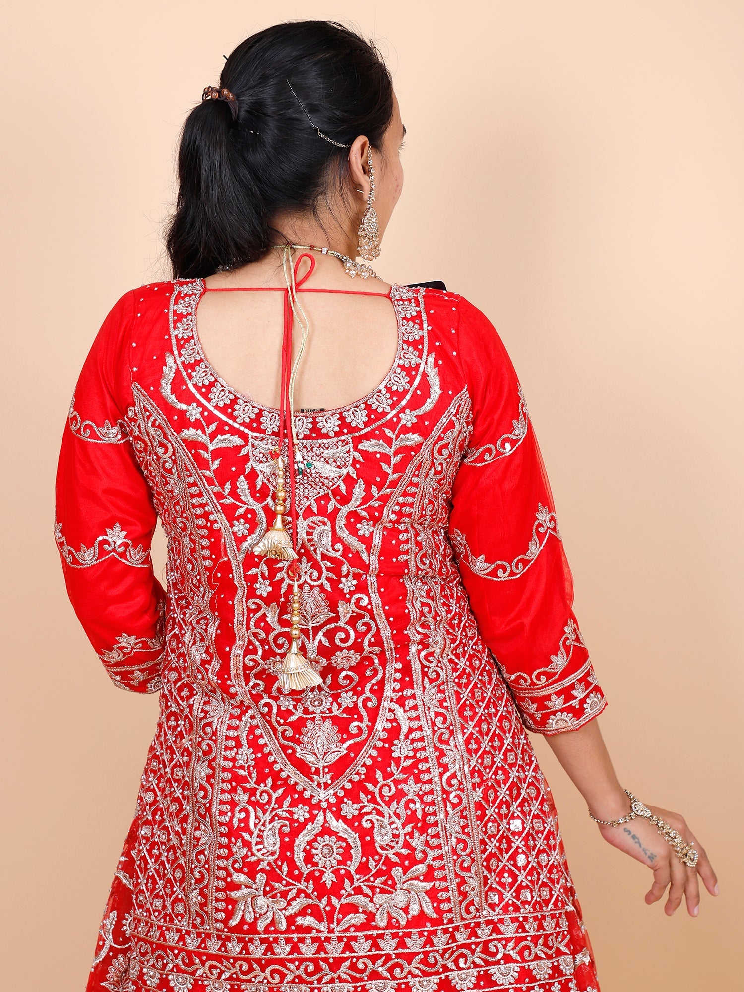 Red Net Lehenga with Jarkan Thread Embroidery