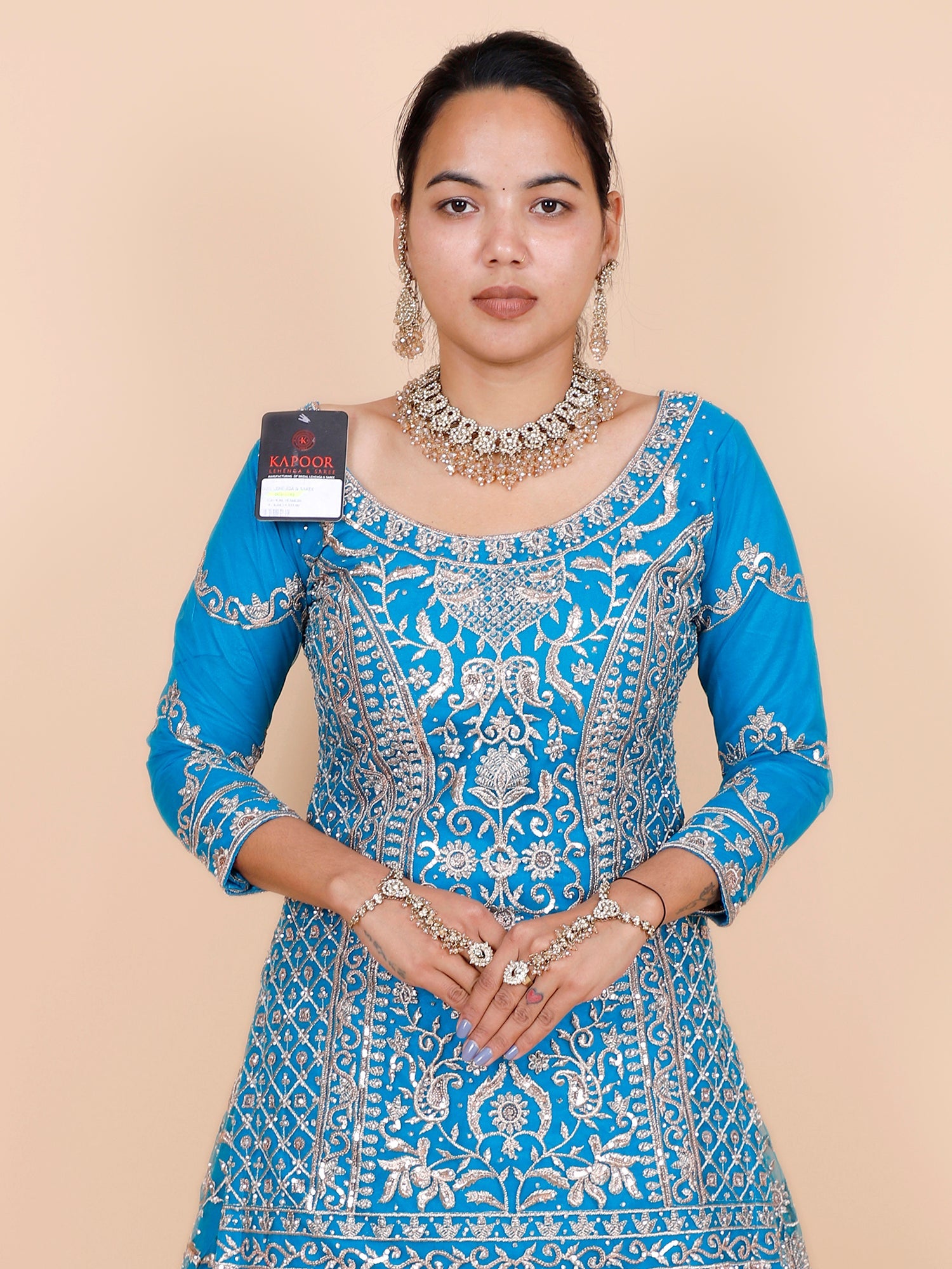 Blue Net Lehenga with Jarkan