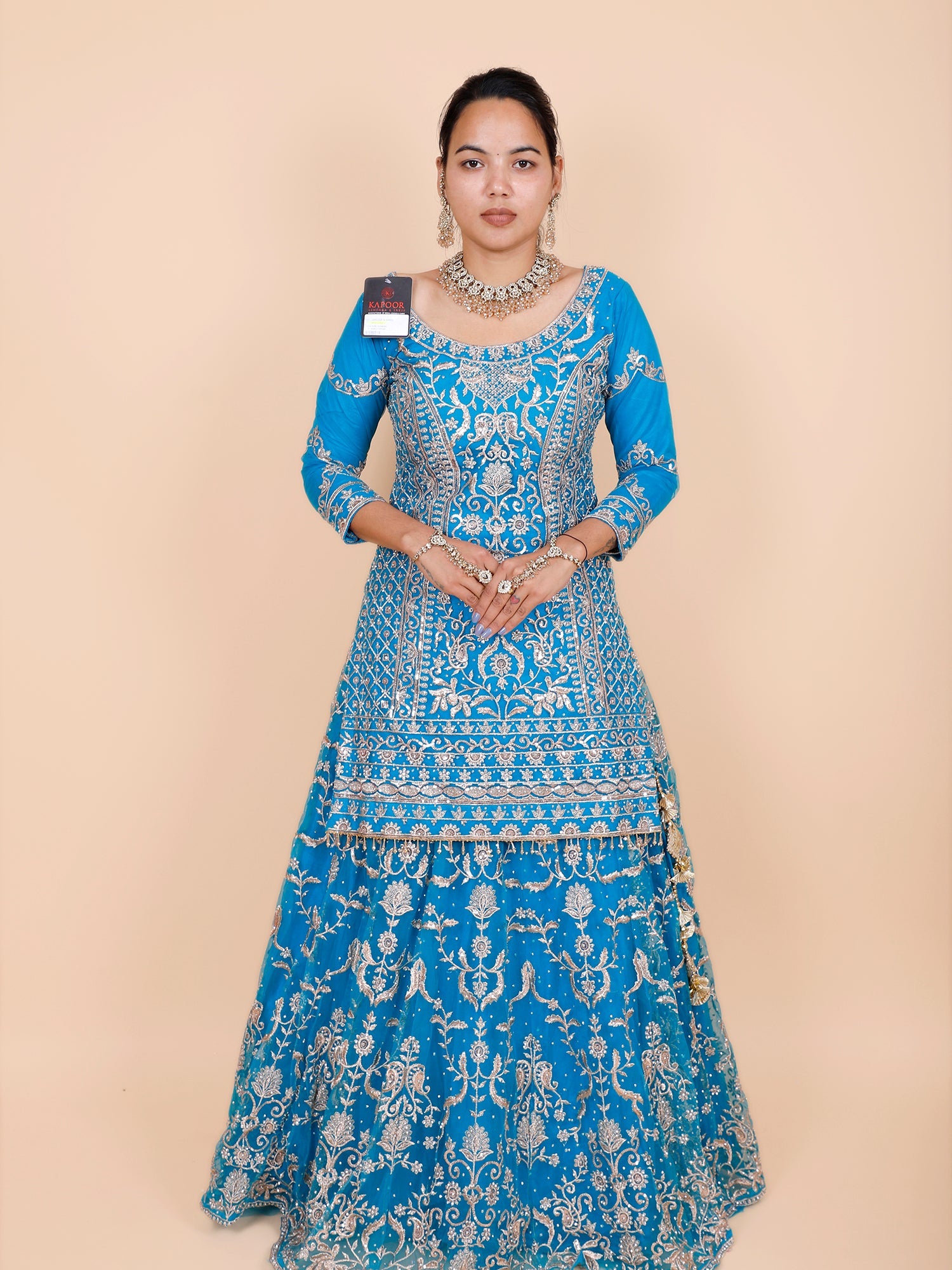 Blue Net Lehenga with Jarkan