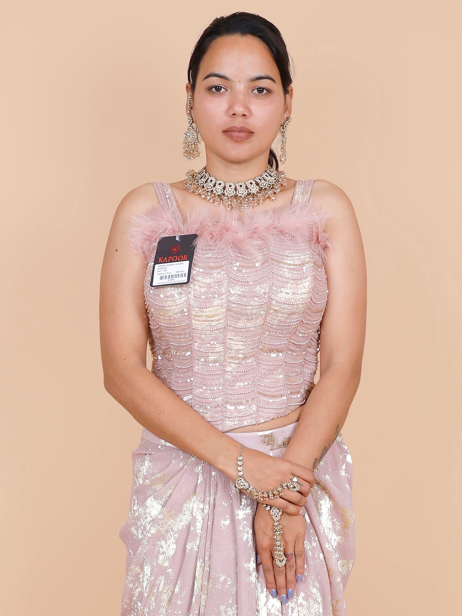 Graceful Pink Twill Lycra Indo Western