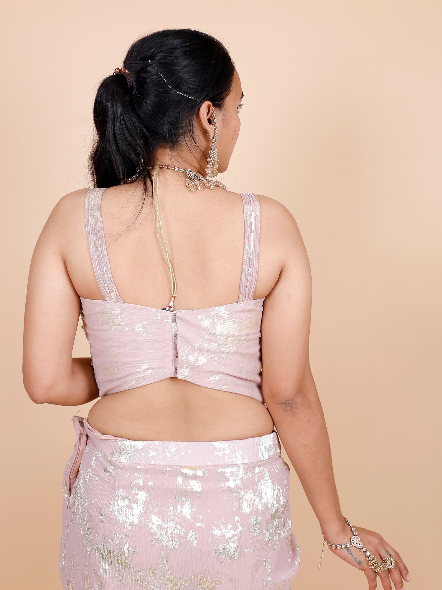 Graceful Pink Twill Lycra Indo Western