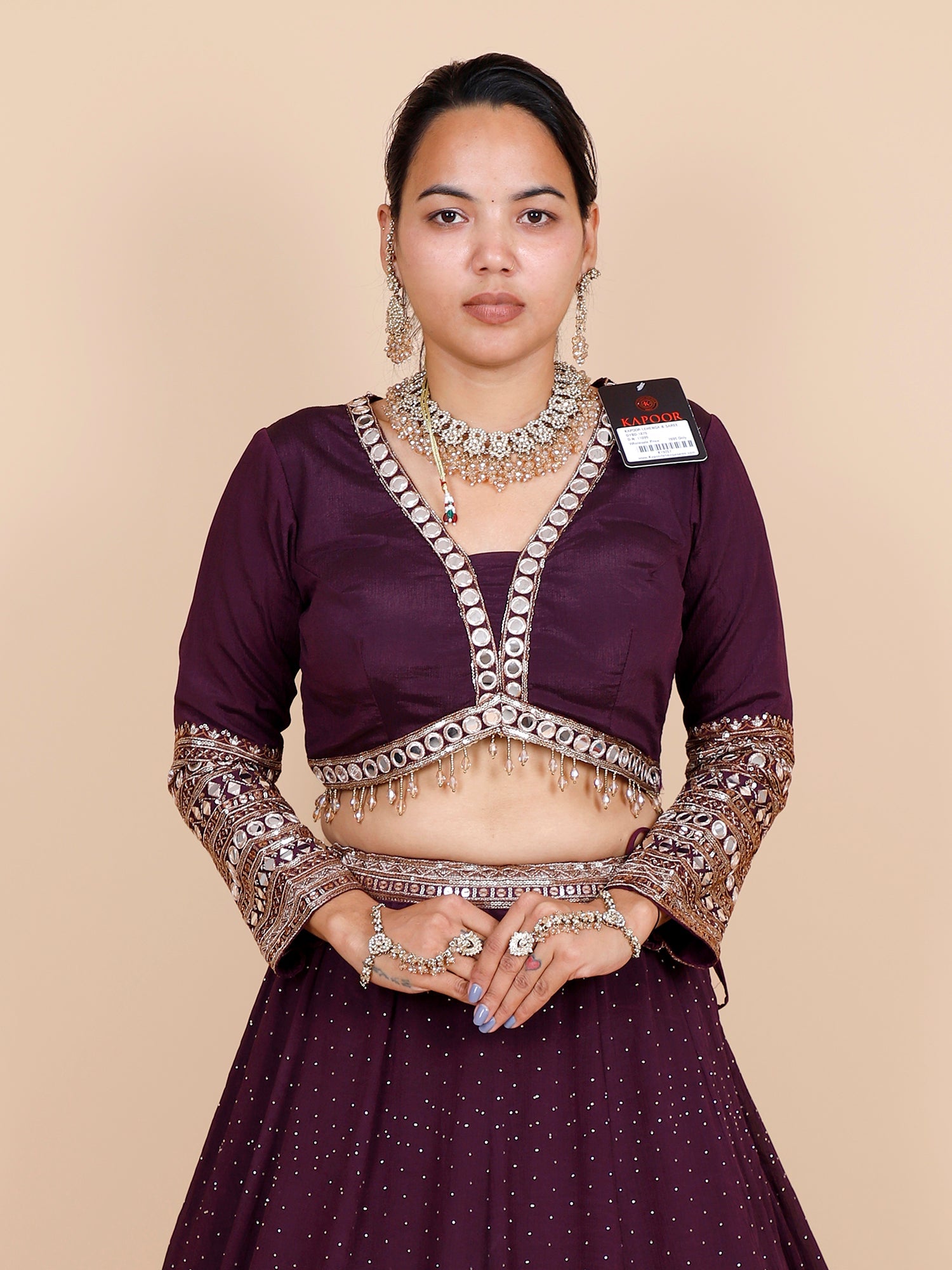 Wine Georgette Croptop with Elegant Thread