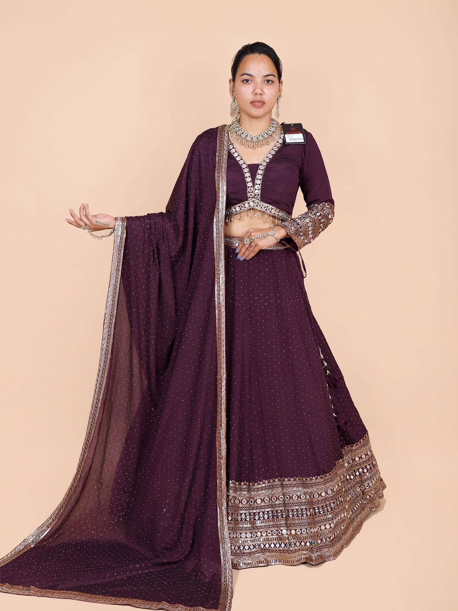 Wine Georgette Croptop with Elegant Thread