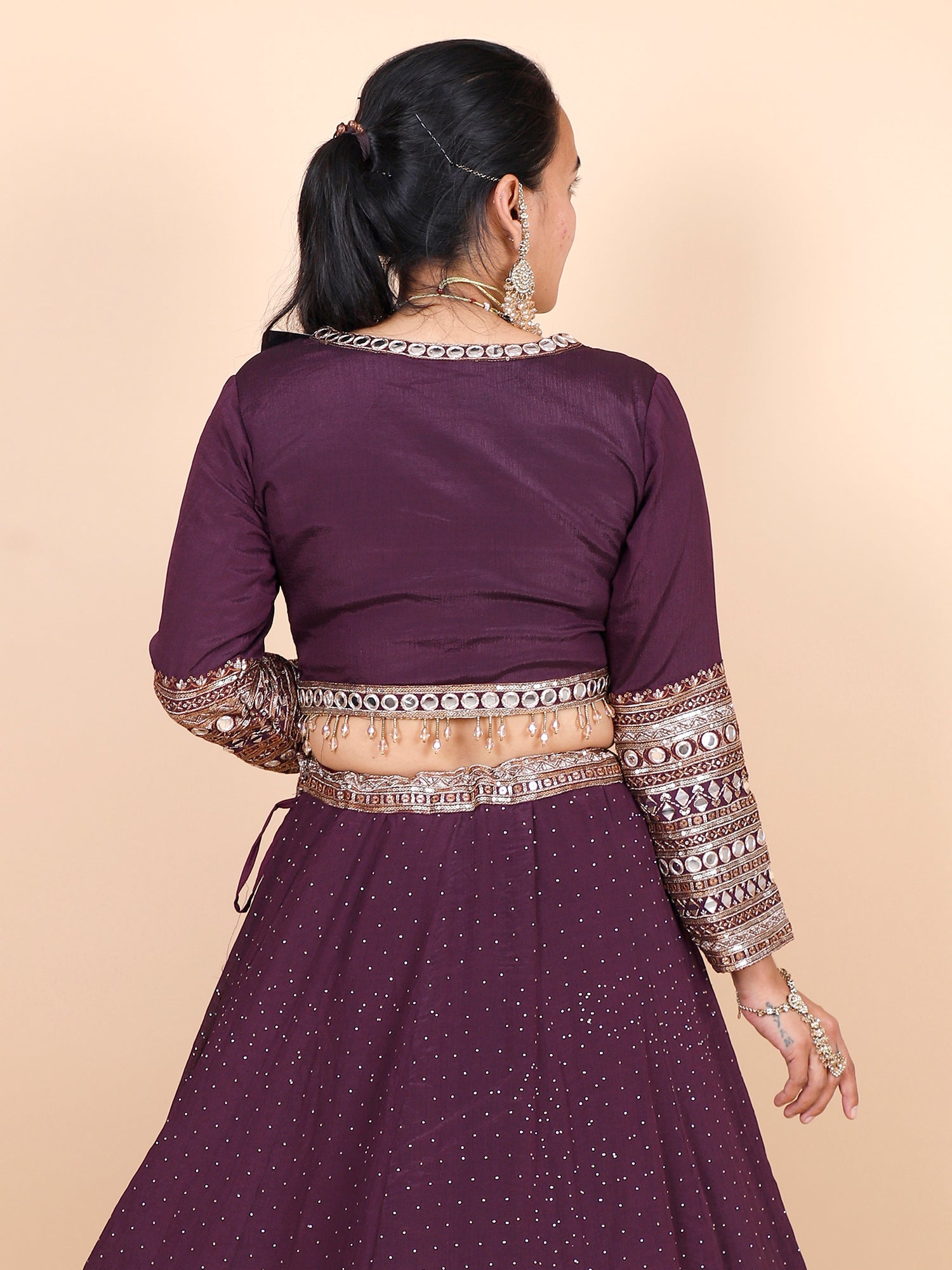 Wine Georgette Croptop with Elegant Thread