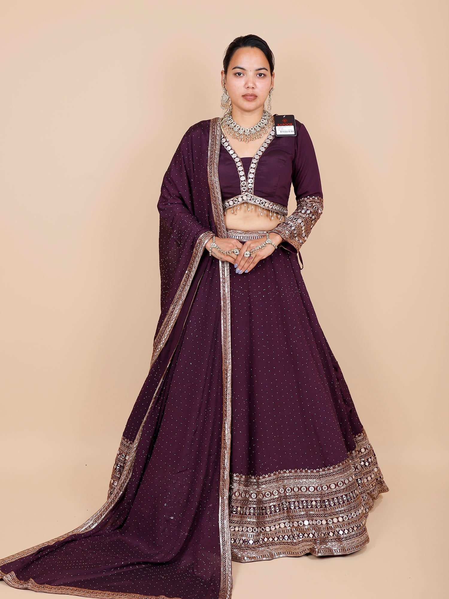 Wine Georgette Croptop with Elegant Thread