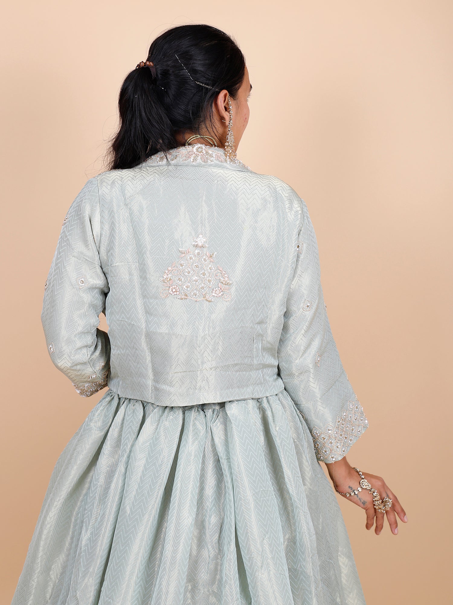 Grey Shimmer Silk Indo Western